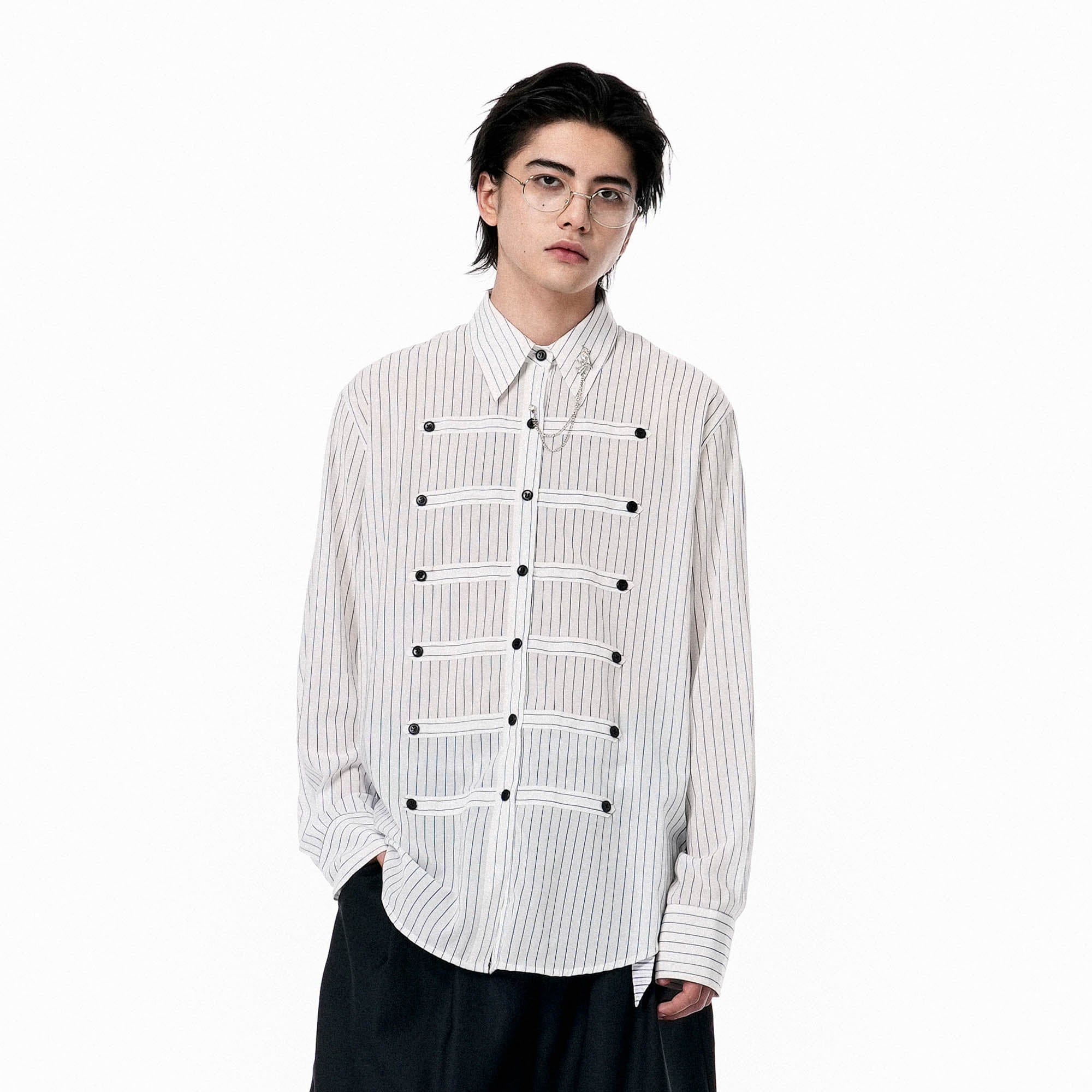 OIPWORD Courtly Multi-Strap Pinstriped Shirt, premium urban and streetwear designers apparel on PROJECTISR.com, OIPWORD