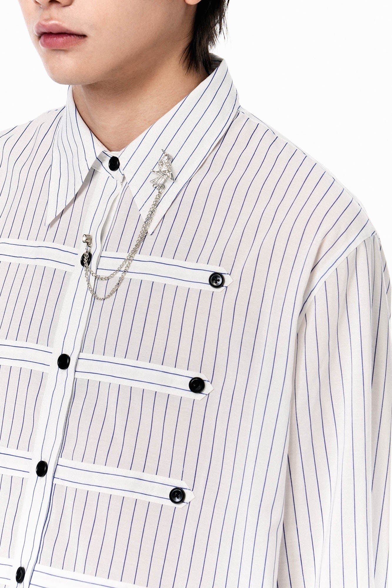 OIPWORD Courtly Multi-Strap Pinstriped Shirt, premium urban and streetwear designers apparel on PROJECTISR.com, OIPWORD