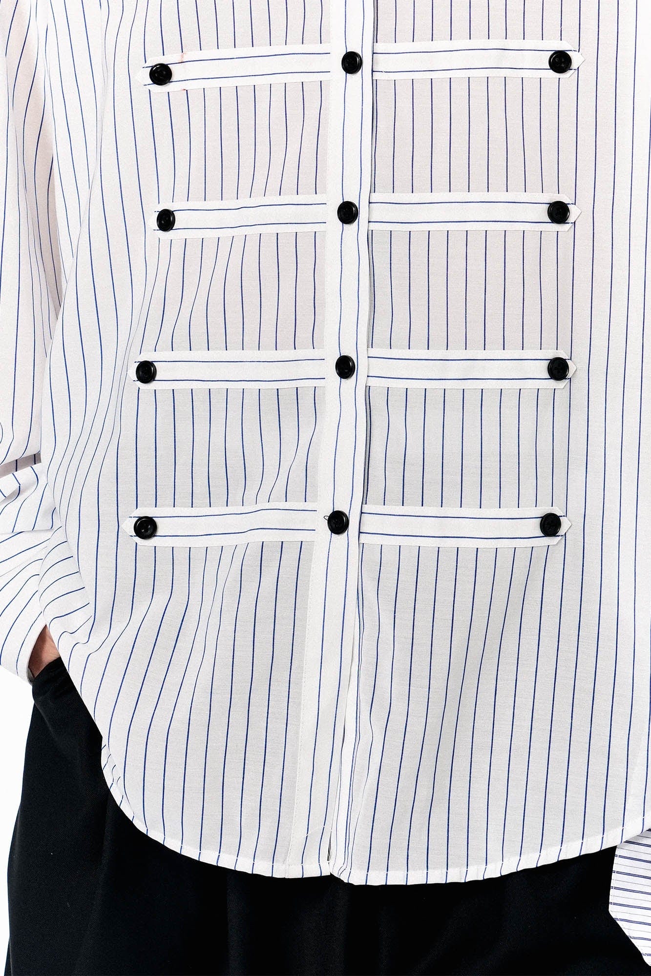 OIPWORD Courtly Multi-Strap Pinstriped Shirt, premium urban and streetwear designers apparel on PROJECTISR.com, OIPWORD