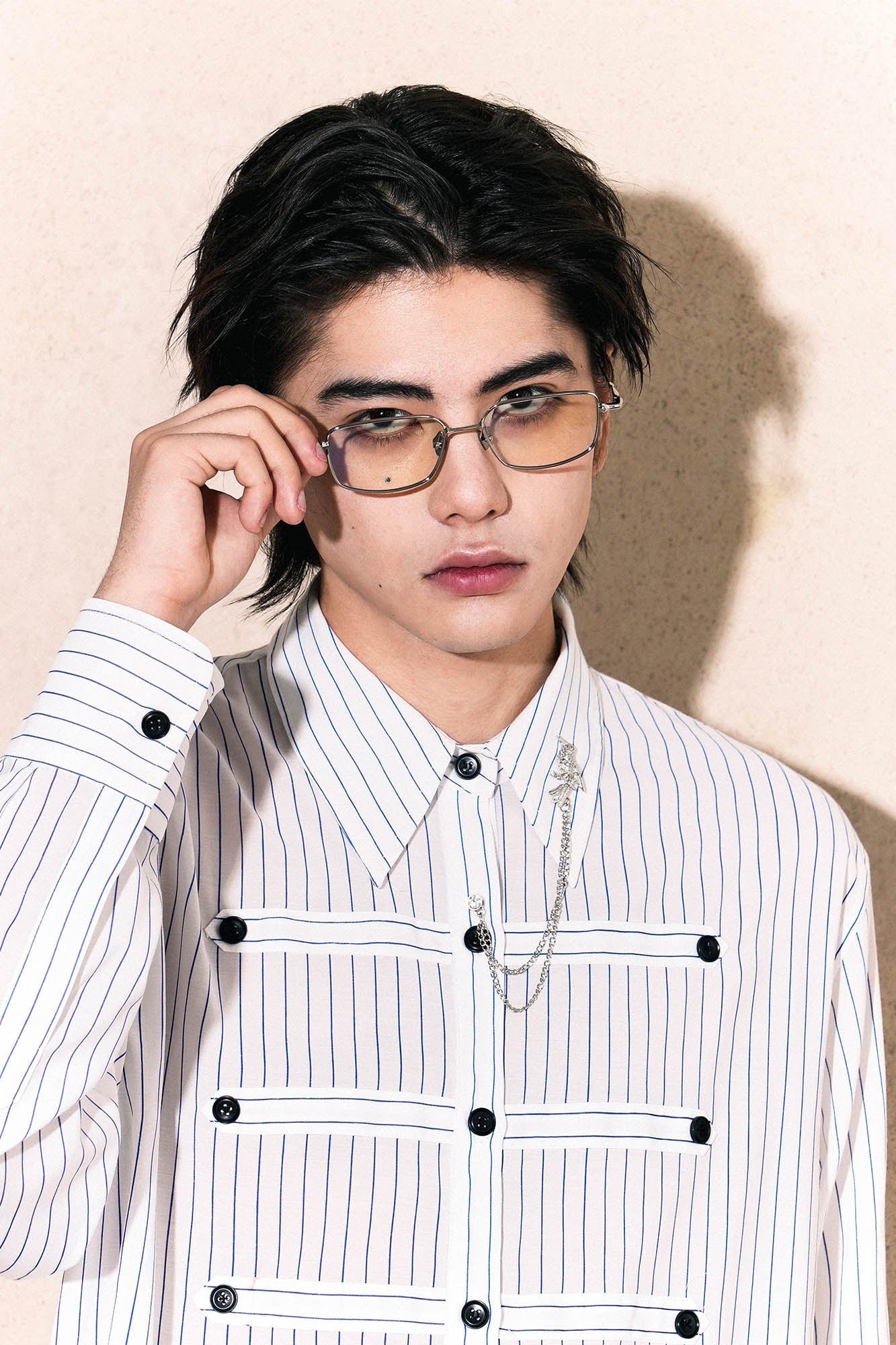 OIPWORD Courtly Multi-Strap Pinstriped Shirt, premium urban and streetwear designers apparel on PROJECTISR.com, OIPWORD