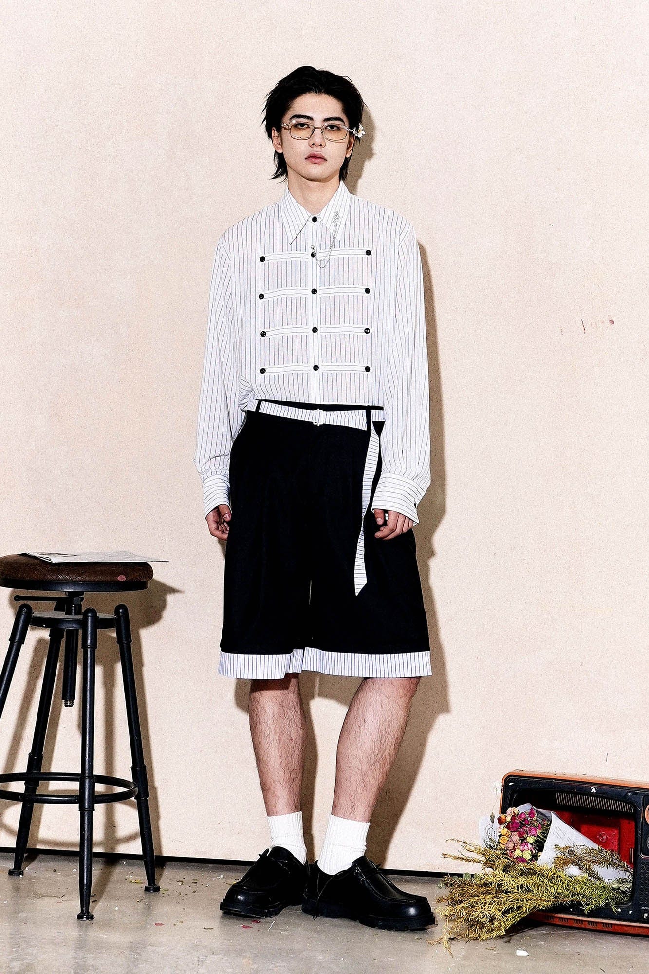 OIPWORD Panelled Stripe Hem Shorts, premium urban and streetwear designers apparel on PROJECTISR.com, OIPWORD