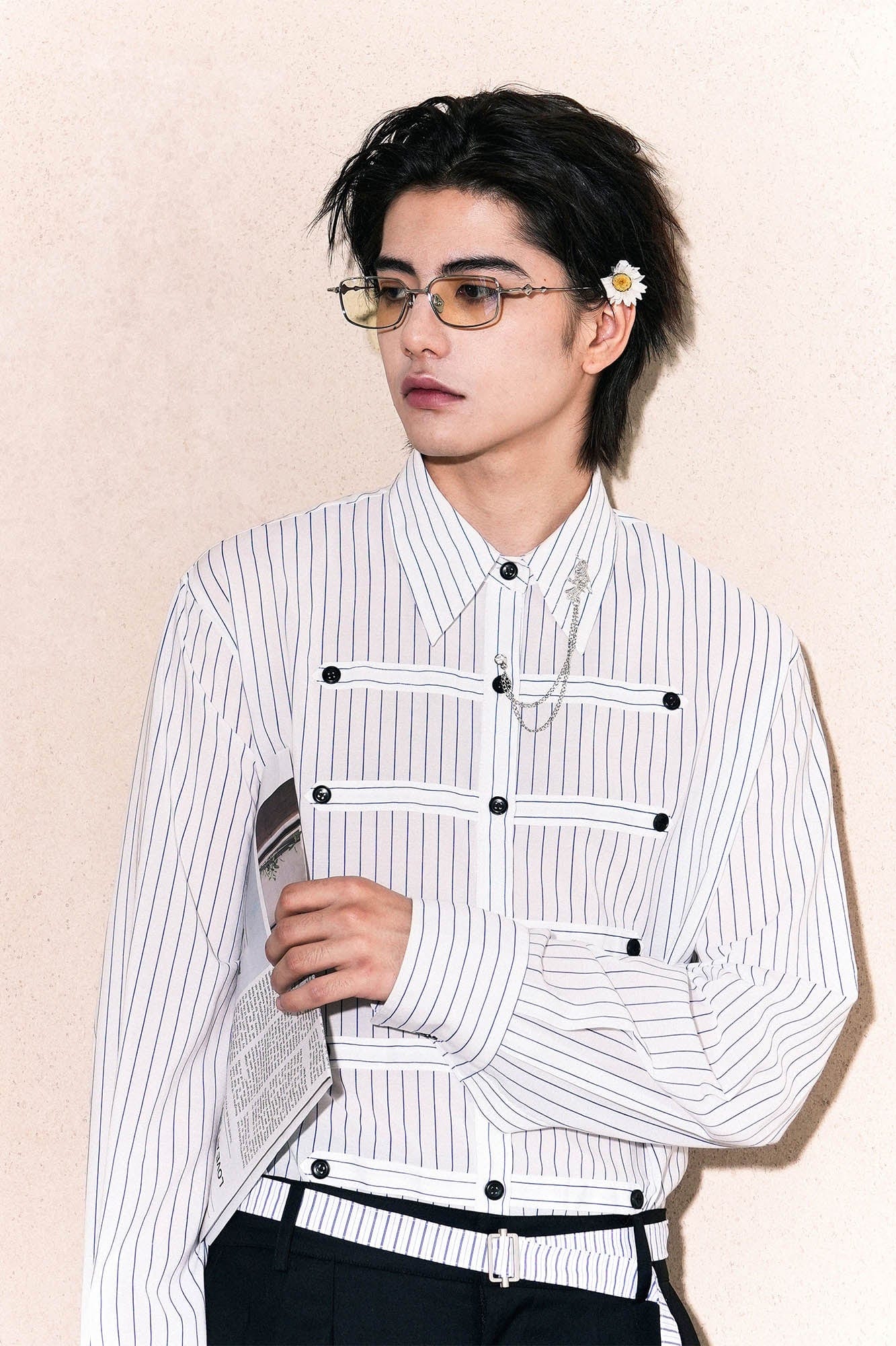 OIPWORD Courtly Multi-Strap Pinstriped Shirt, premium urban and streetwear designers apparel on PROJECTISR.com, OIPWORD