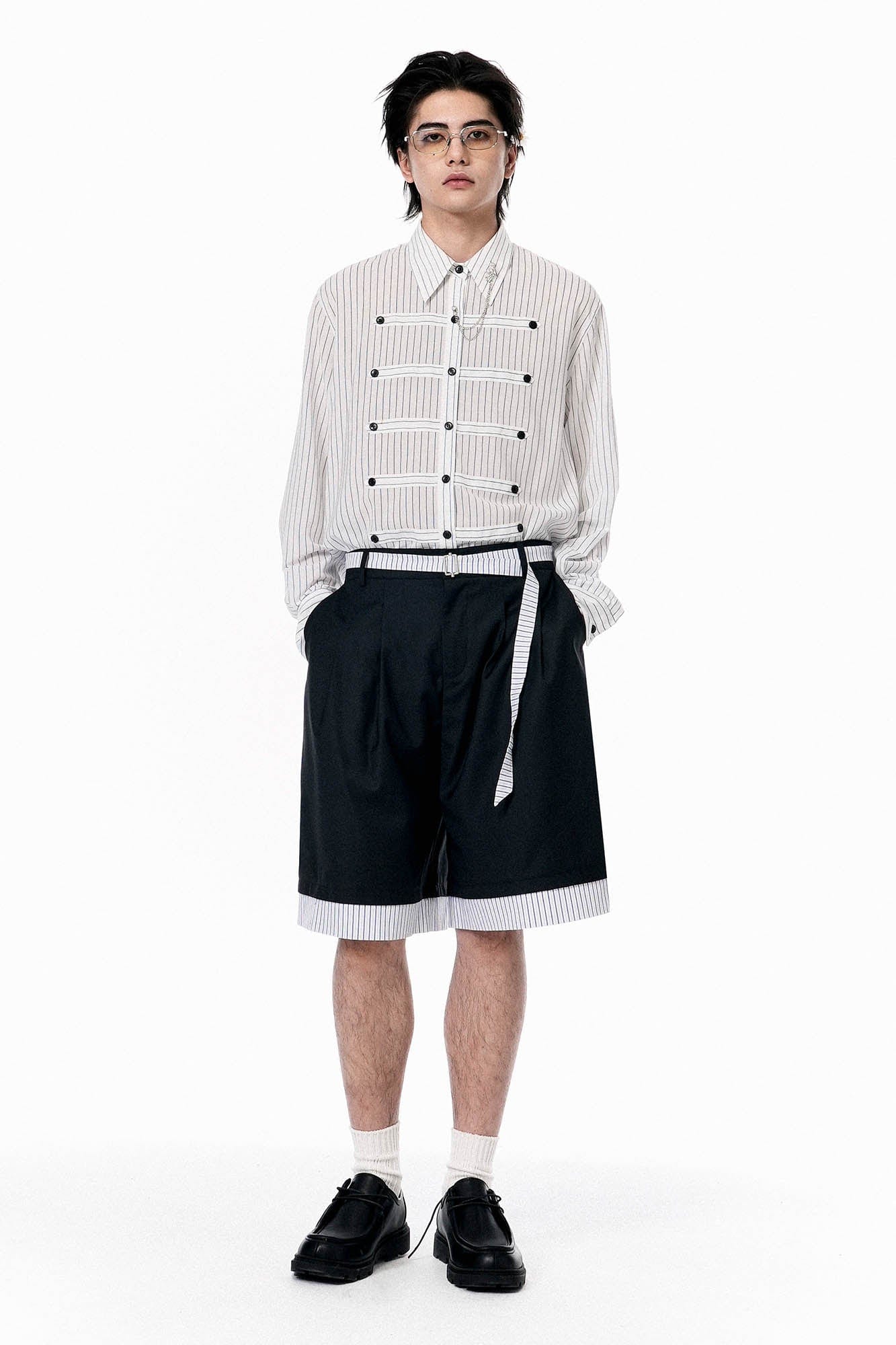 OIPWORD Panelled Stripe Hem Shorts, premium urban and streetwear designers apparel on PROJECTISR.com, OIPWORD