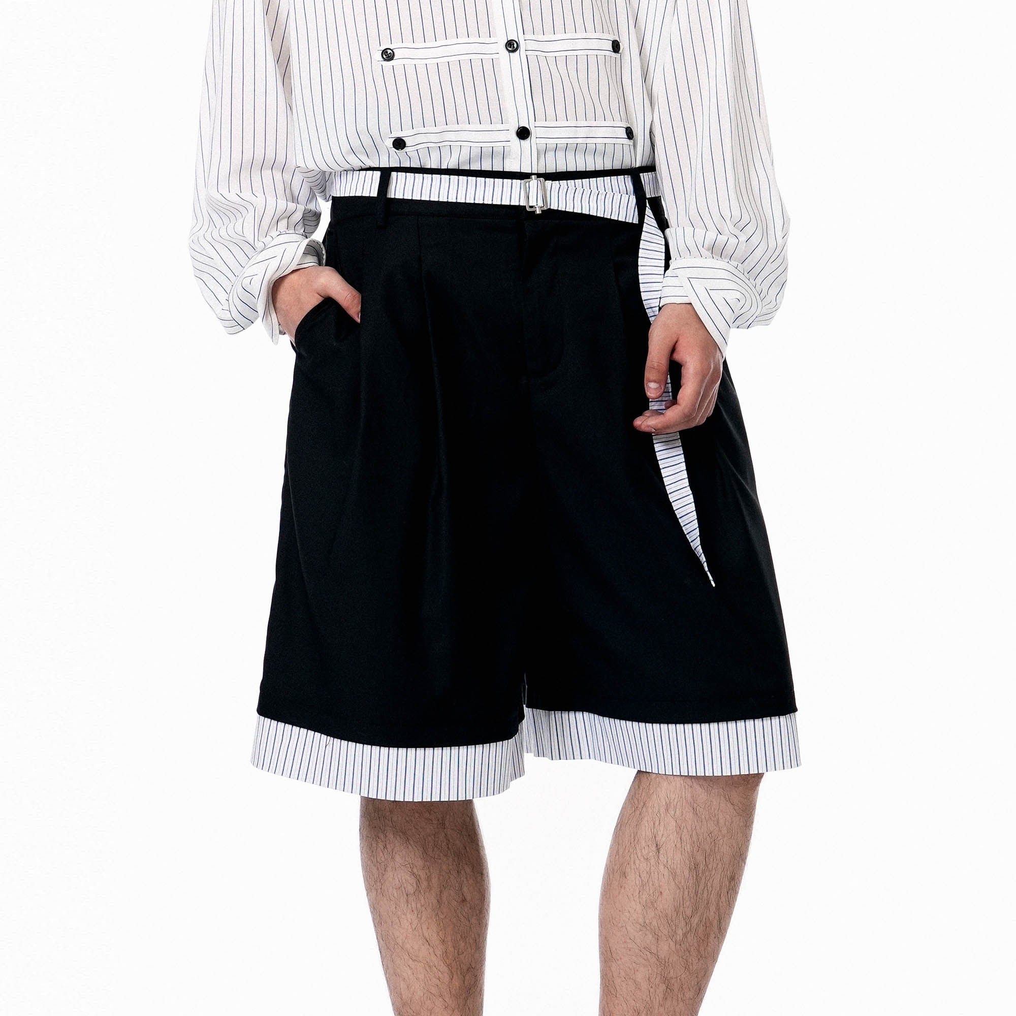 OIPWORD Panelled Stripe Hem Shorts, premium urban and streetwear designers apparel on PROJECTISR.com, OIPWORD