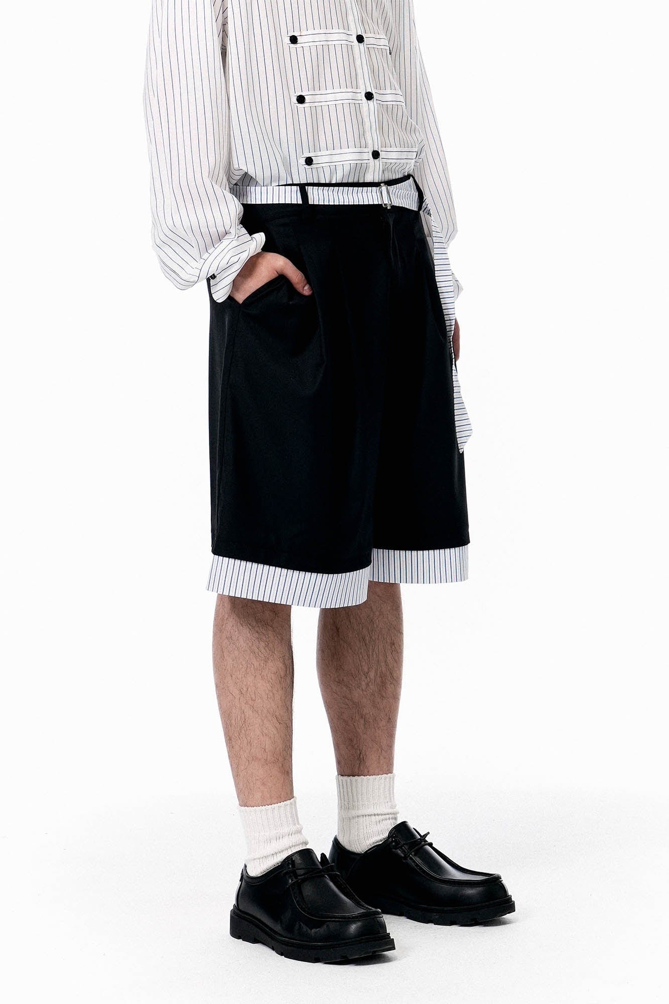 OIPWORD Panelled Stripe Hem Shorts, premium urban and streetwear designers apparel on PROJECTISR.com, OIPWORD