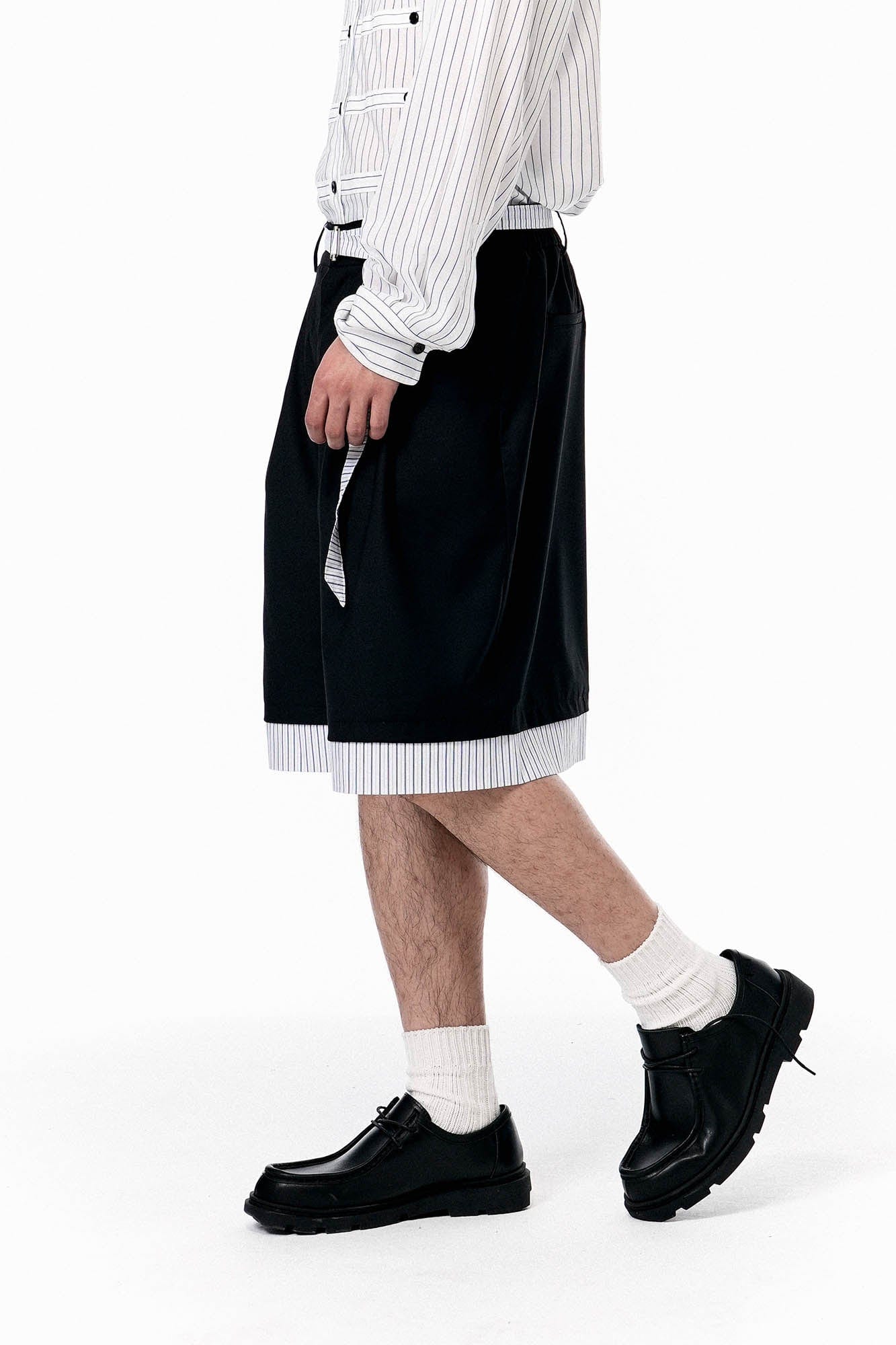 OIPWORD Panelled Stripe Hem Shorts, premium urban and streetwear designers apparel on PROJECTISR.com, OIPWORD