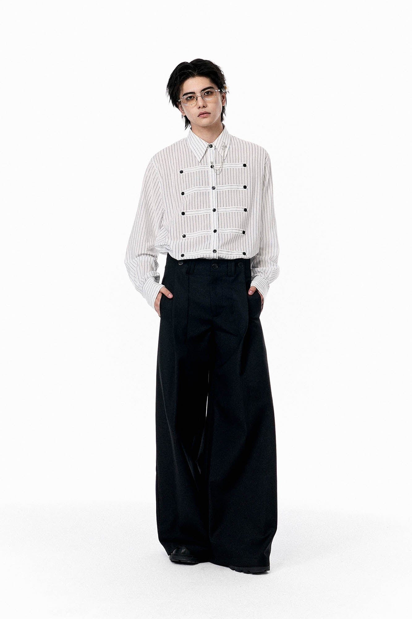 OIPWORD Courtly Multi-Strap Pinstriped Shirt, premium urban and streetwear designers apparel on PROJECTISR.com, OIPWORD