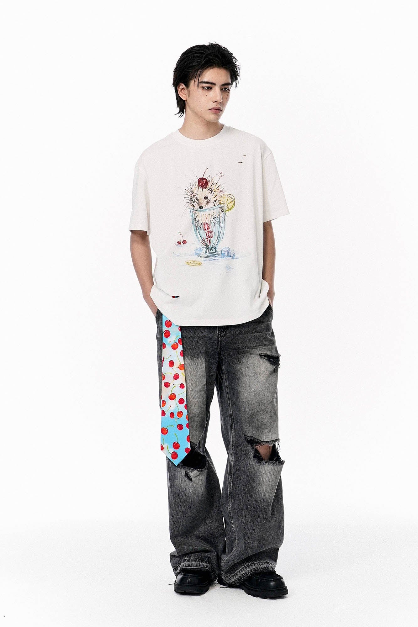 OIPWORD Cherry Hedgehog Graphic T-Shirt, premium urban and streetwear designers apparel on PROJECTISR.com, OIPWORD