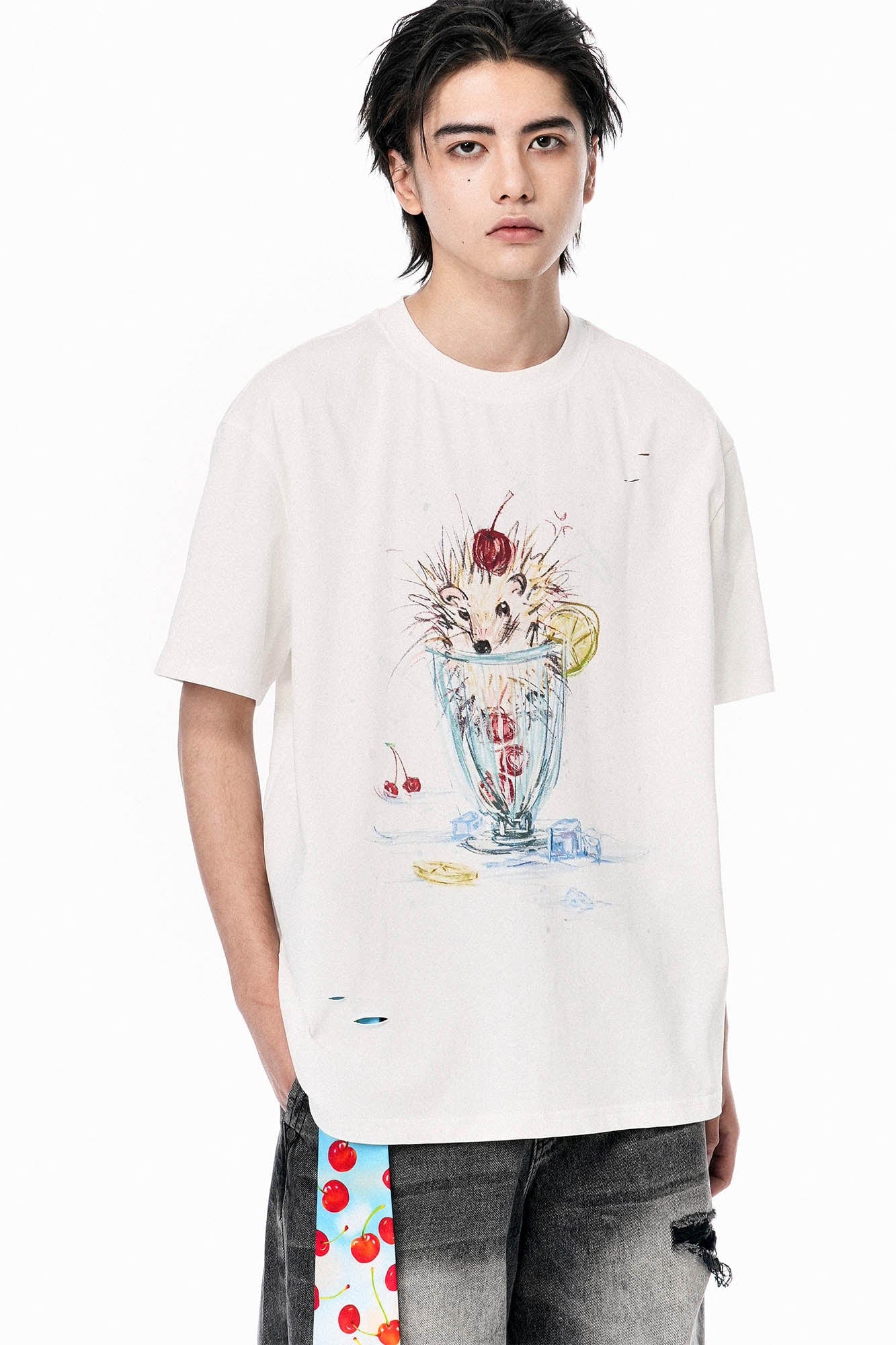 OIPWORD Cherry Hedgehog Graphic T-Shirt, premium urban and streetwear designers apparel on PROJECTISR.com, OIPWORD