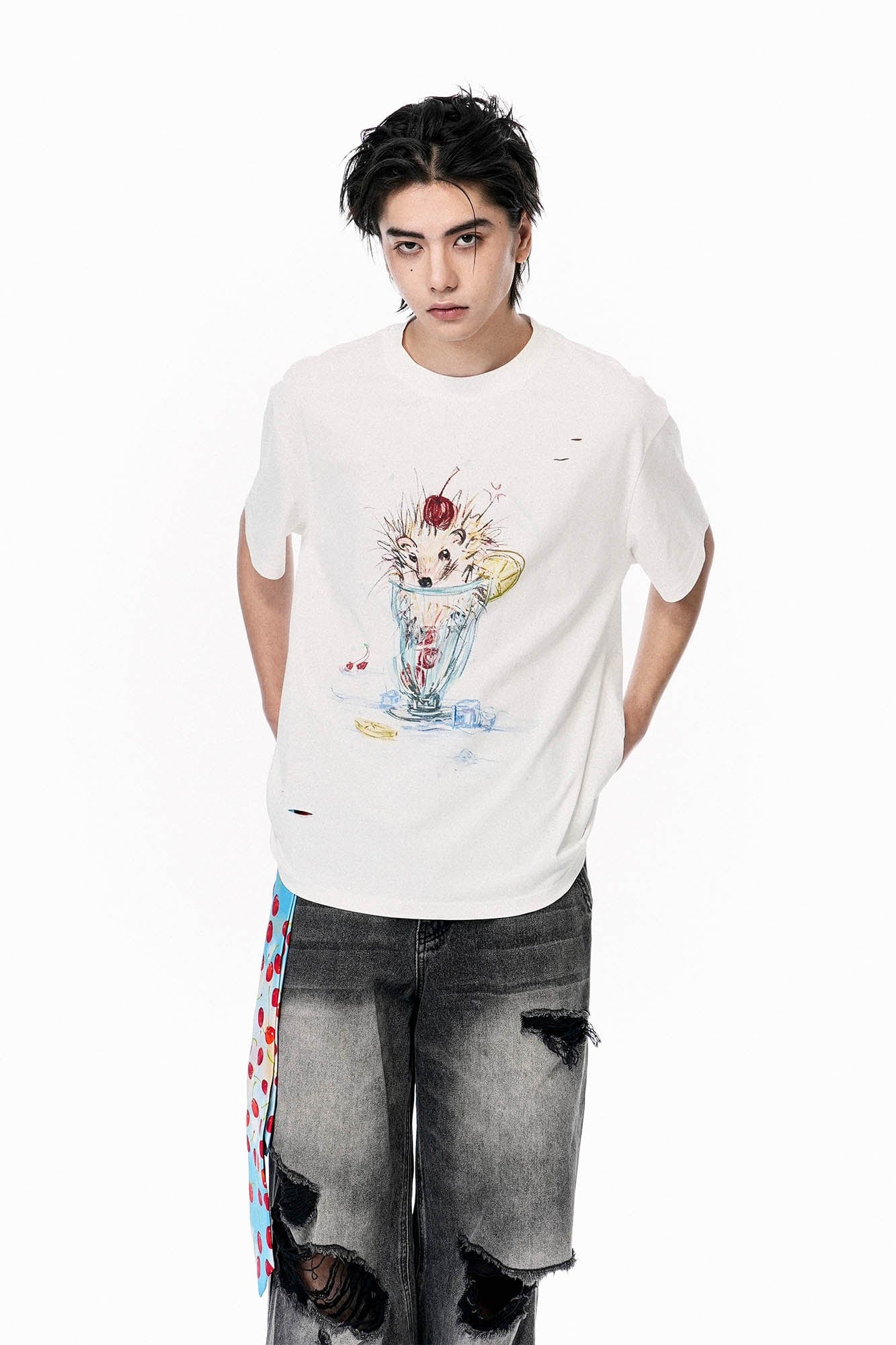 OIPWORD Cherry Hedgehog Graphic T-Shirt, premium urban and streetwear designers apparel on PROJECTISR.com, OIPWORD