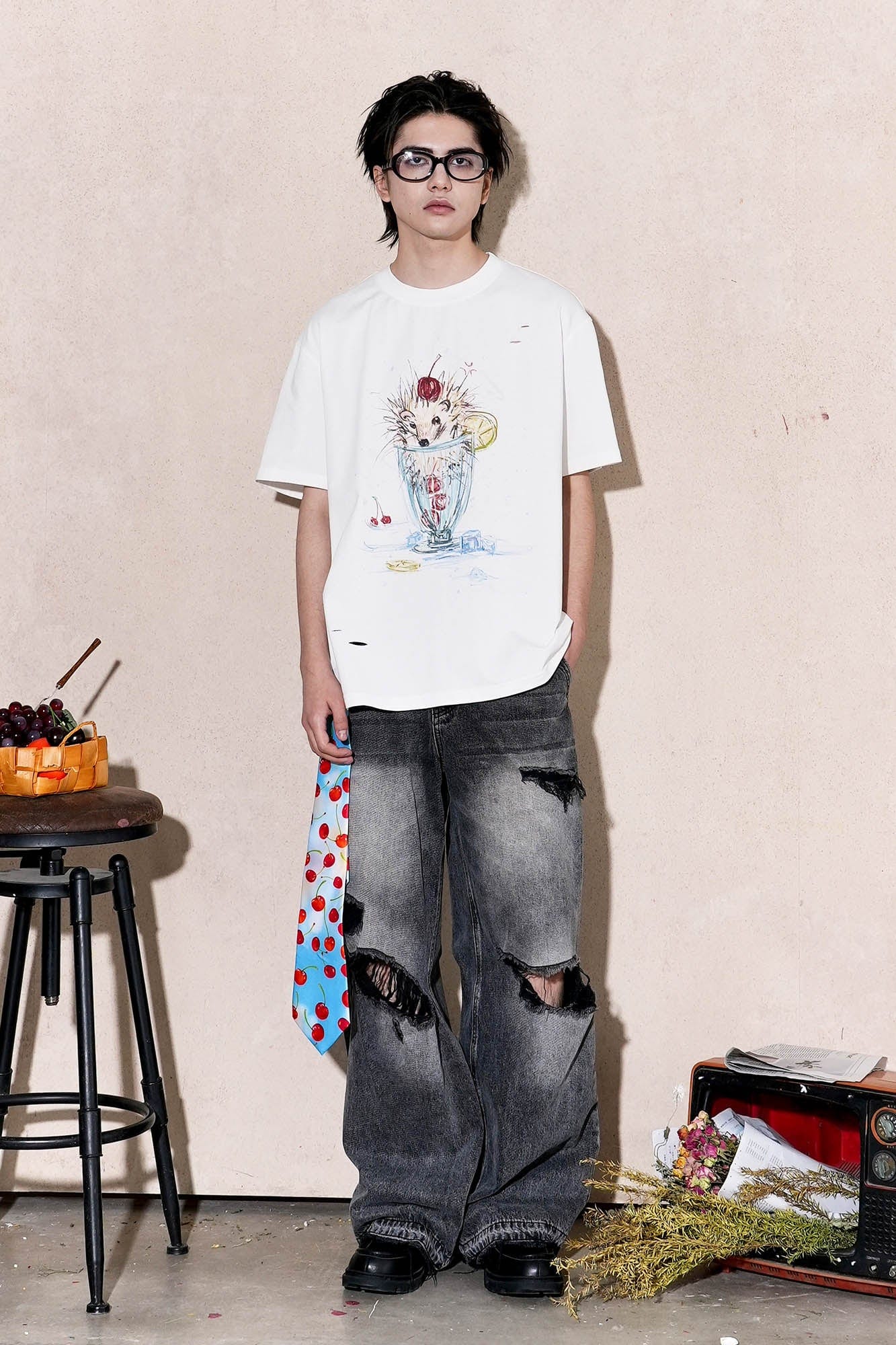 OIPWORD Cherry Hedgehog Graphic T-Shirt, premium urban and streetwear designers apparel on PROJECTISR.com, OIPWORD