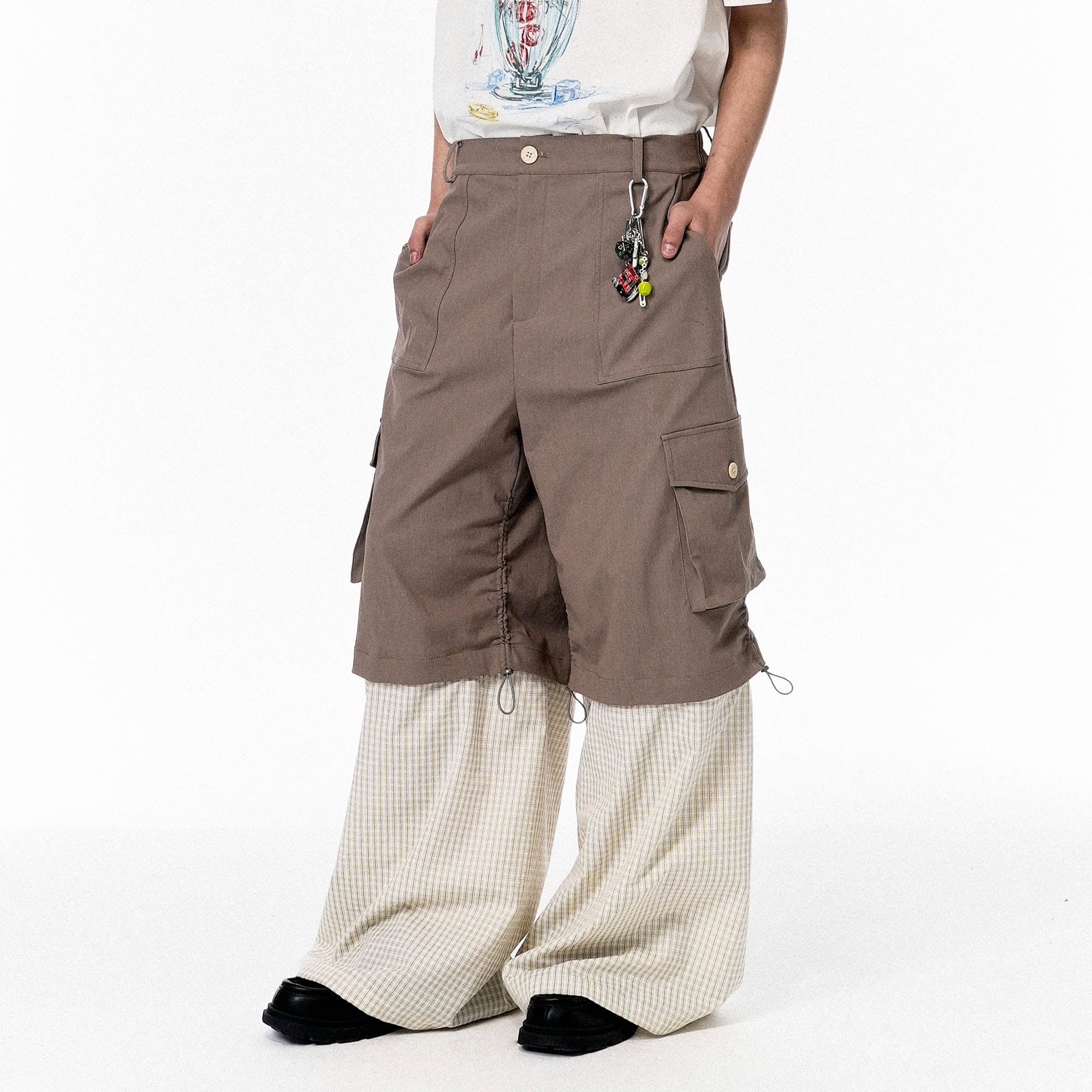OIPWORD Detachable Plaid Multi-Pocket Wide-Leg Cargo, premium urban and streetwear designers apparel on PROJECTISR.com, OIPWORD