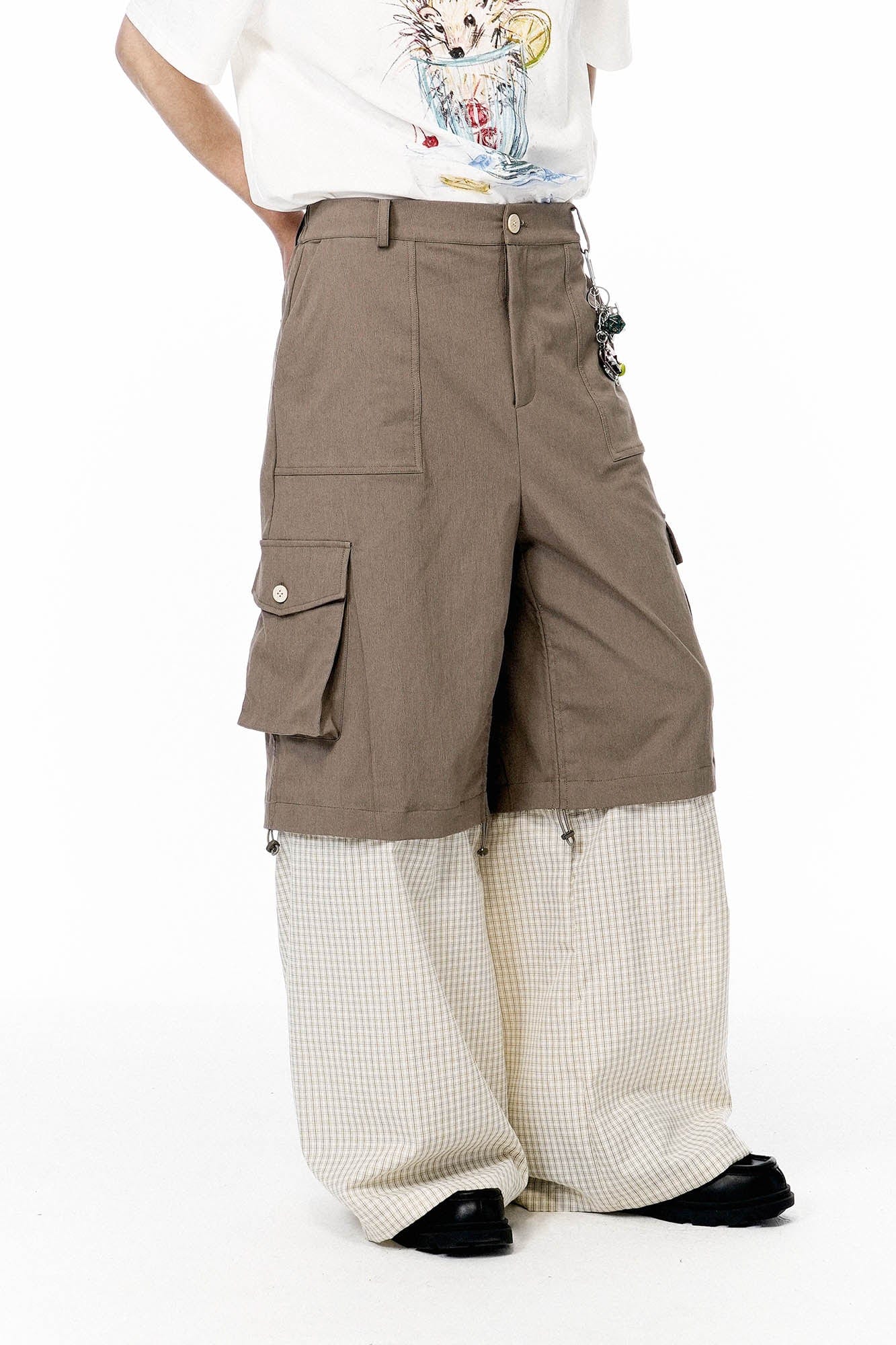 OIPWORD Detachable Plaid Multi-Pocket Wide-Leg Cargo, premium urban and streetwear designers apparel on PROJECTISR.com, OIPWORD
