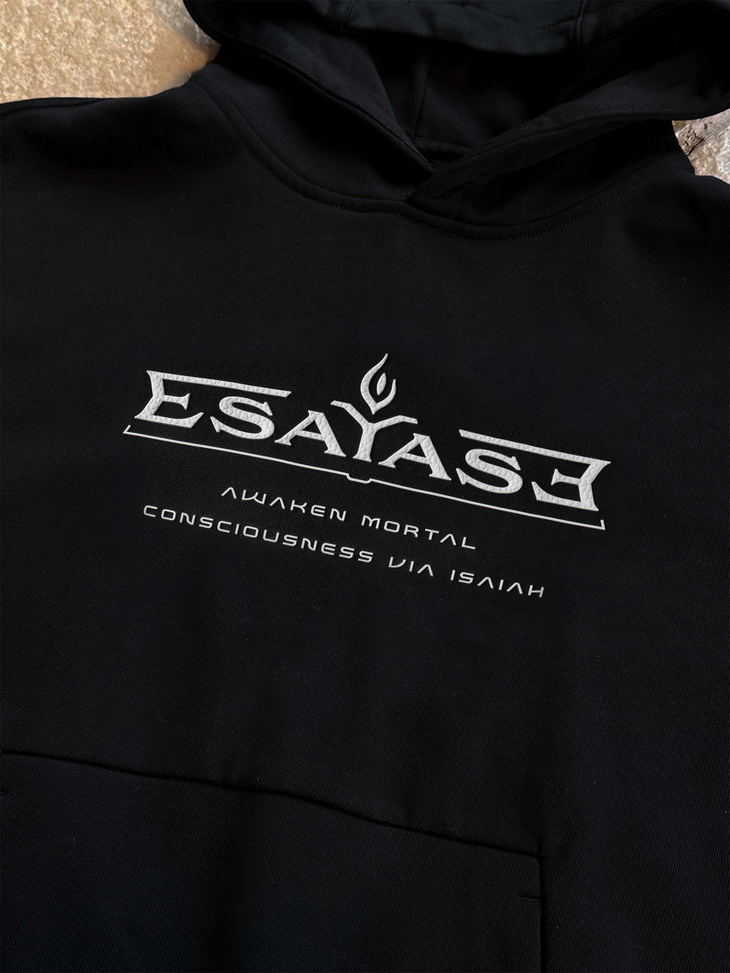 ESAIAS Silicone Letter Graphic Boxy Hoodie, premium urban and streetwear designers apparel on PROJECTISR.com, ESAIAS