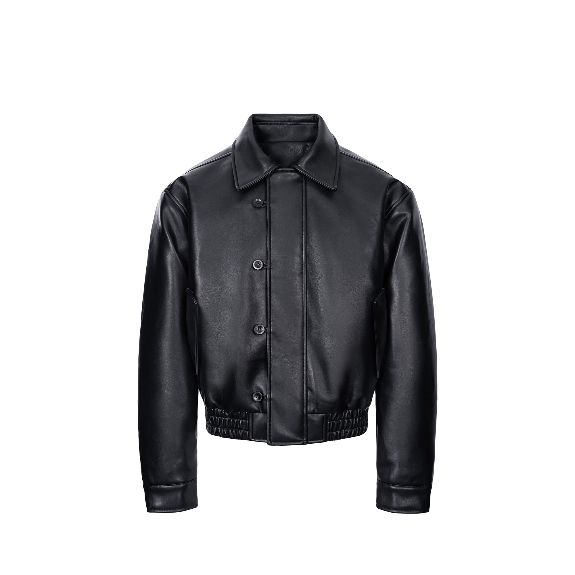 ESAIAS Retro Button-Up Faux Leather Puffer Jacket