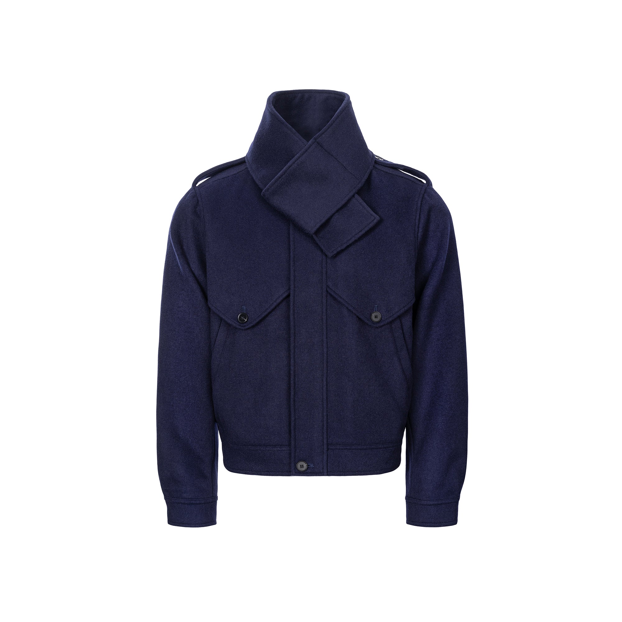 ESAIAS Detachable Scarf-Collar Wool-Blend Jacket