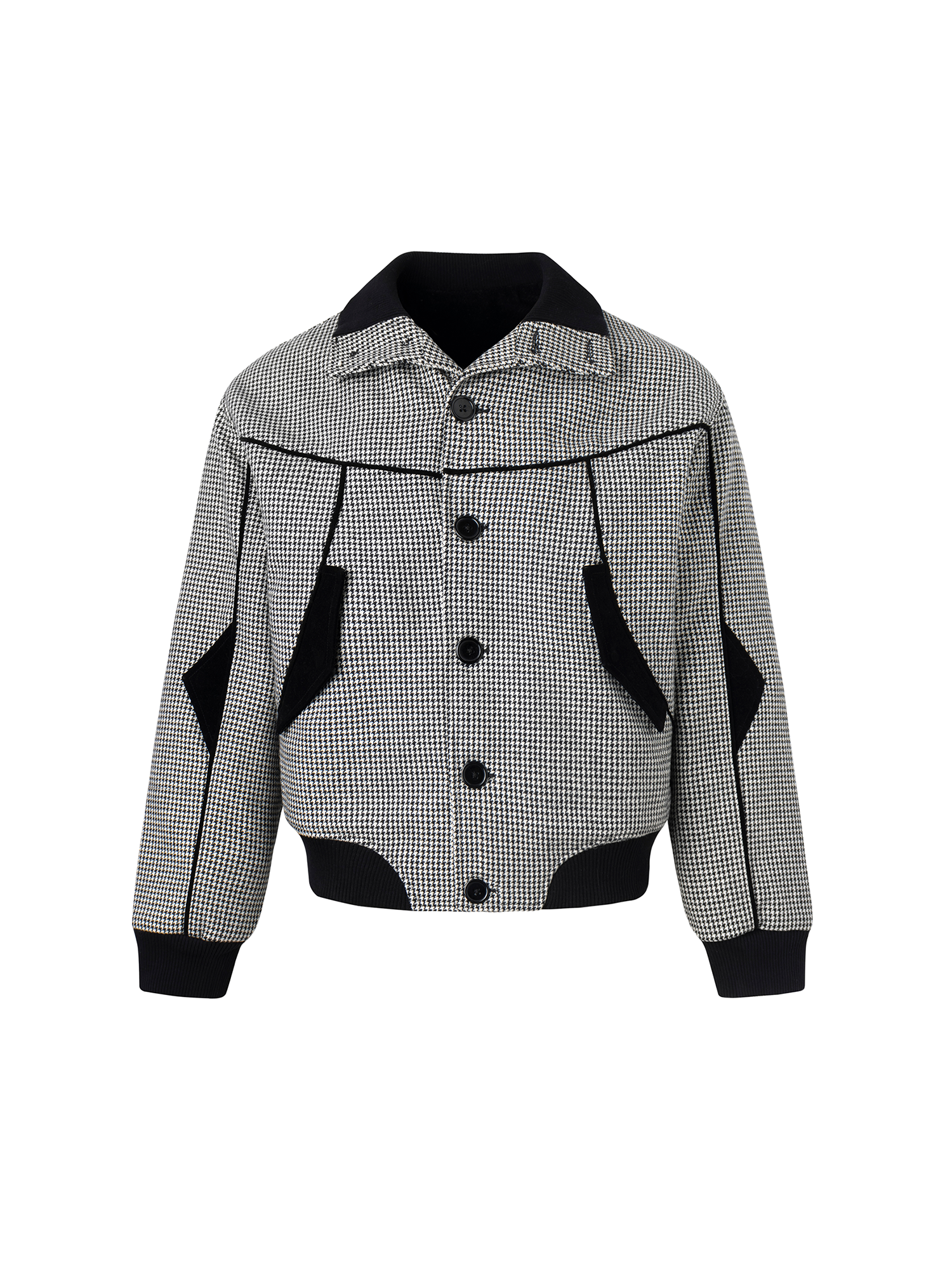 ESAIAS Houndstooth Panel Stand Collar Wool-Blend Jacket