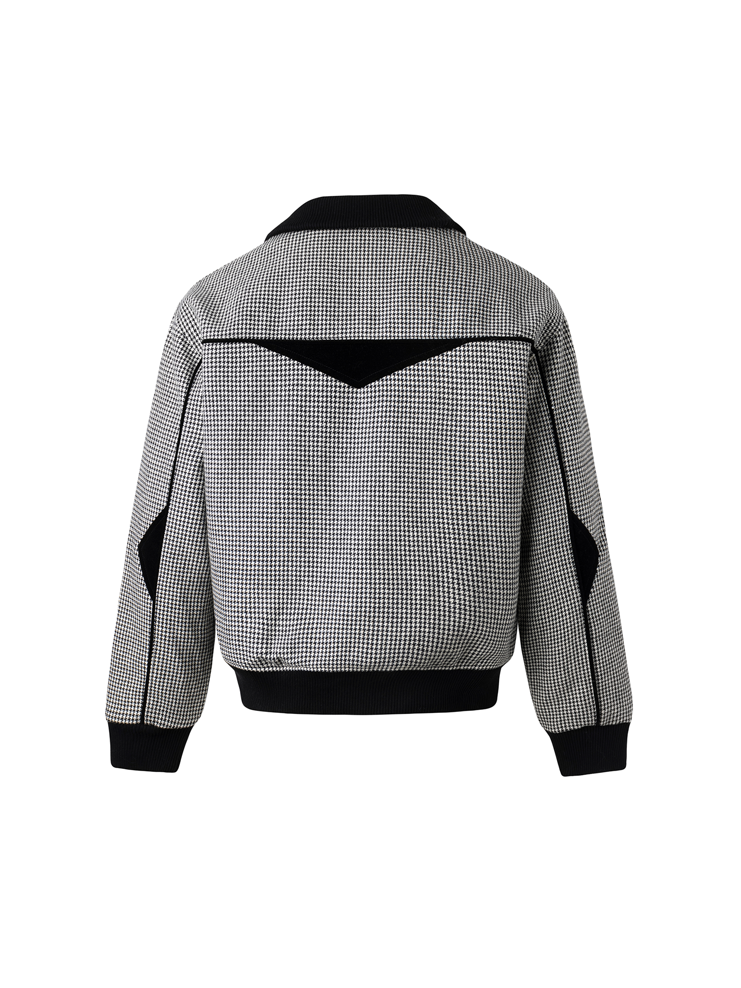 ESAIAS Houndstooth Panel Stand Collar Wool-Blend Jacket