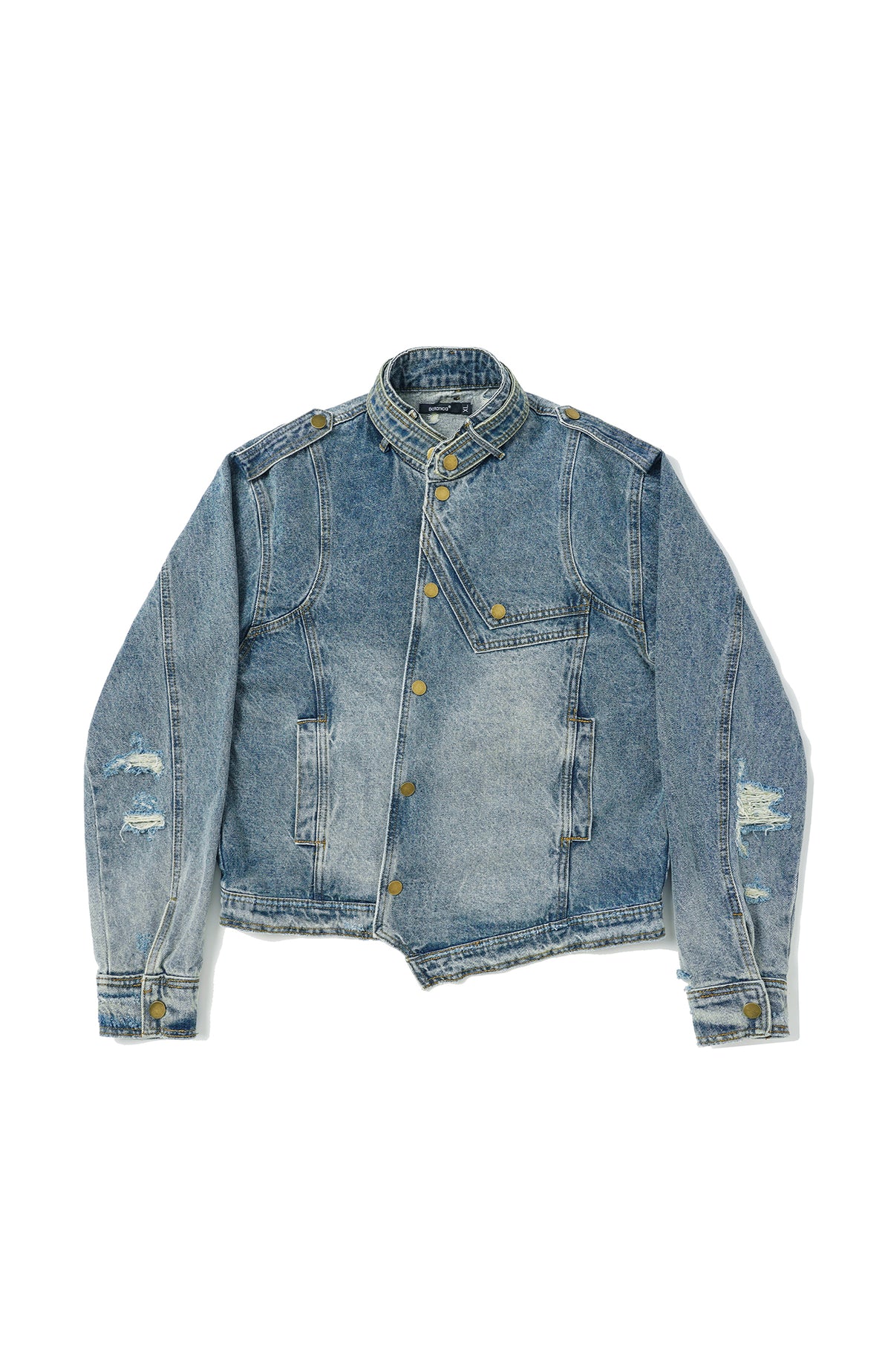BOTANIC Washed Distressed Denim Biker Jacket