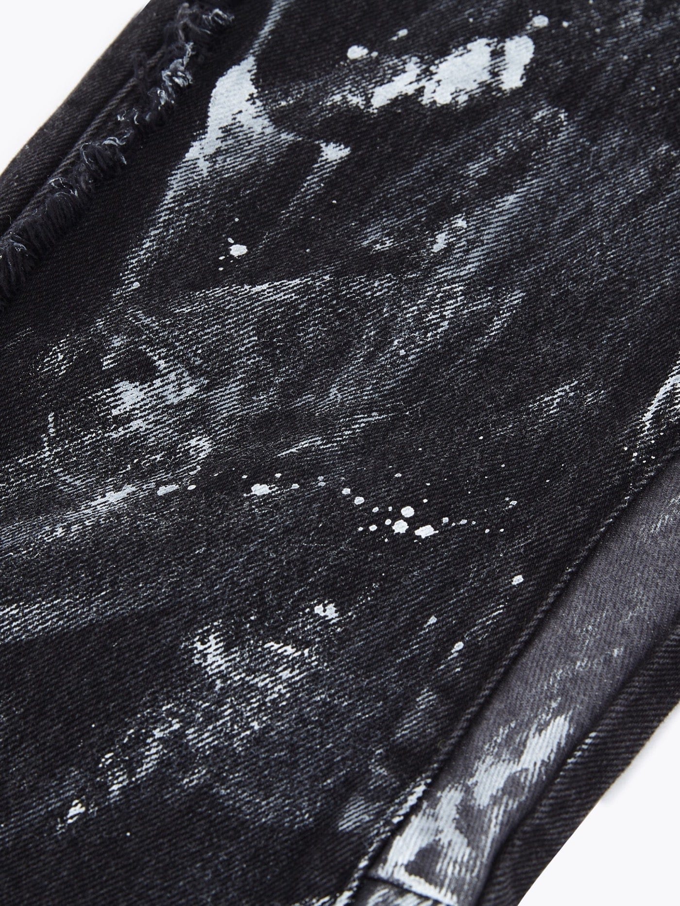 BONELESS Raw-Edge Spliced Paint Splatter Flared Jeans, premium urban and streetwear designers apparel on PROJECTISR.com, BONELESS