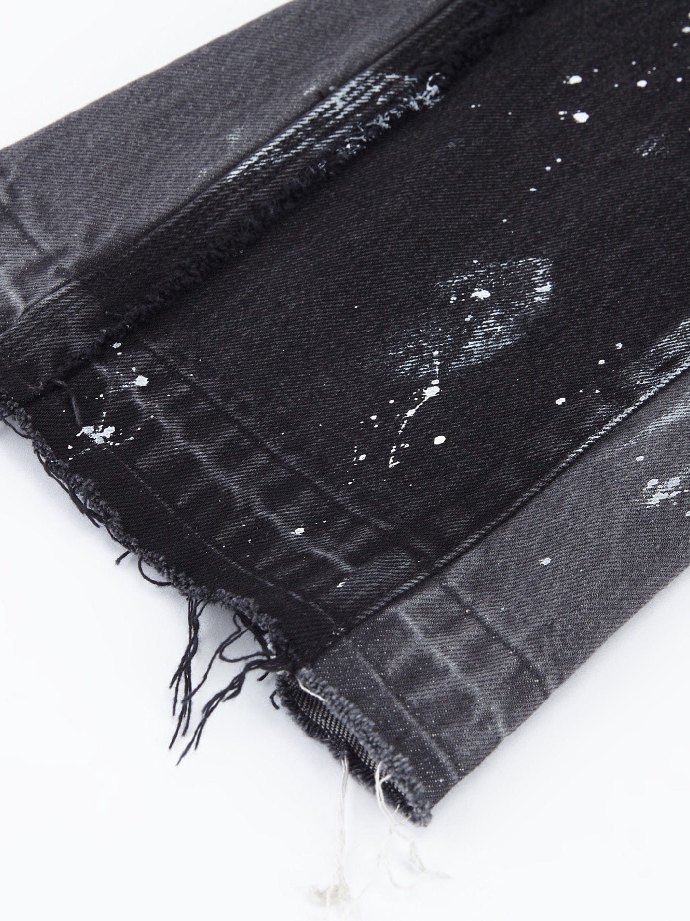 BONELESS Raw-Edge Spliced Paint Splatter Flared Jeans, premium urban and streetwear designers apparel on PROJECTISR.com, BONELESS