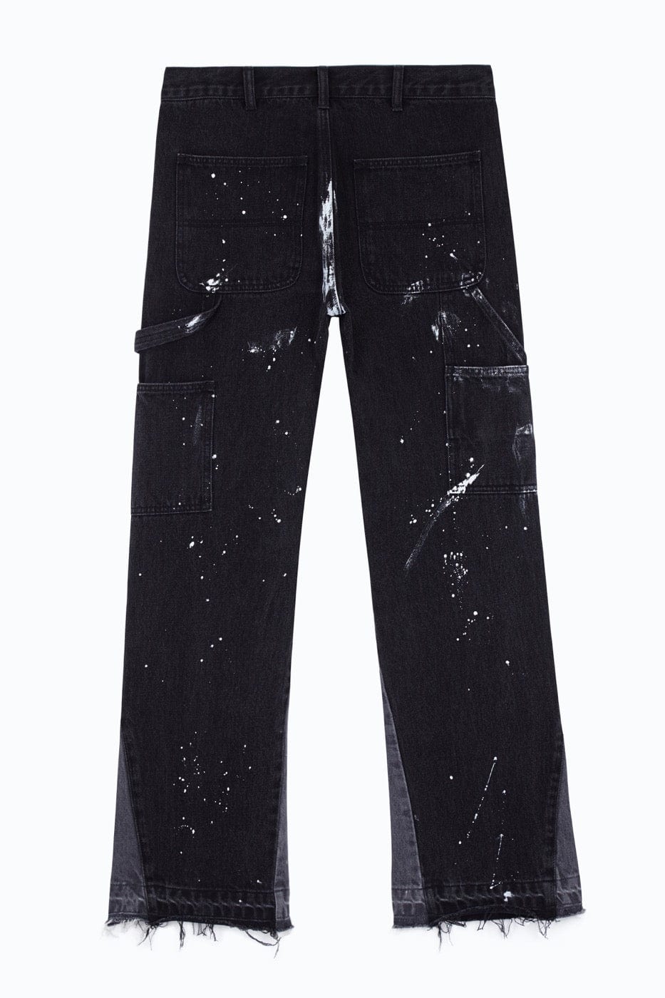 BONELESS Raw-Edge Spliced Paint Splatter Flared Jeans, premium urban and streetwear designers apparel on PROJECTISR.com, BONELESS
