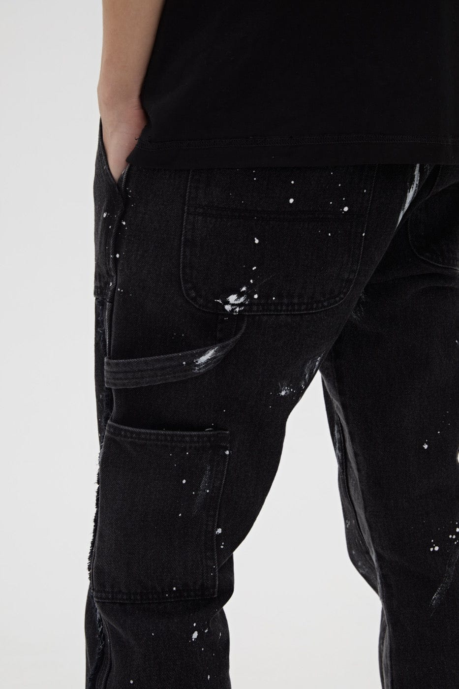 BONELESS Raw-Edge Spliced Paint Splatter Flared Jeans, premium urban and streetwear designers apparel on PROJECTISR.com, BONELESS
