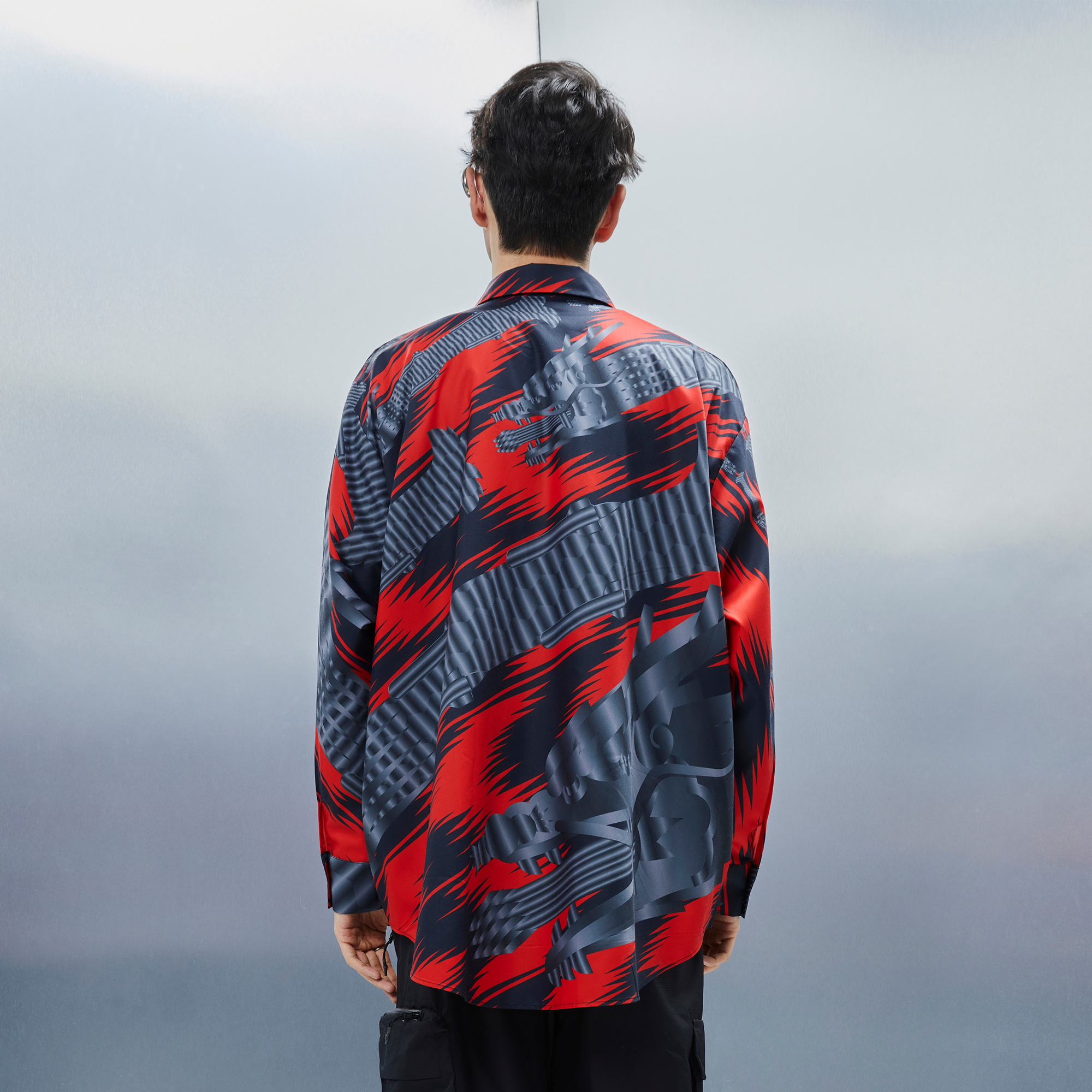 MASH UP ASIA Abstract Stripe Oversized Shirt, premium urban and streetwear designers apparel on PROJECTISR.com, MASH UP ASIA