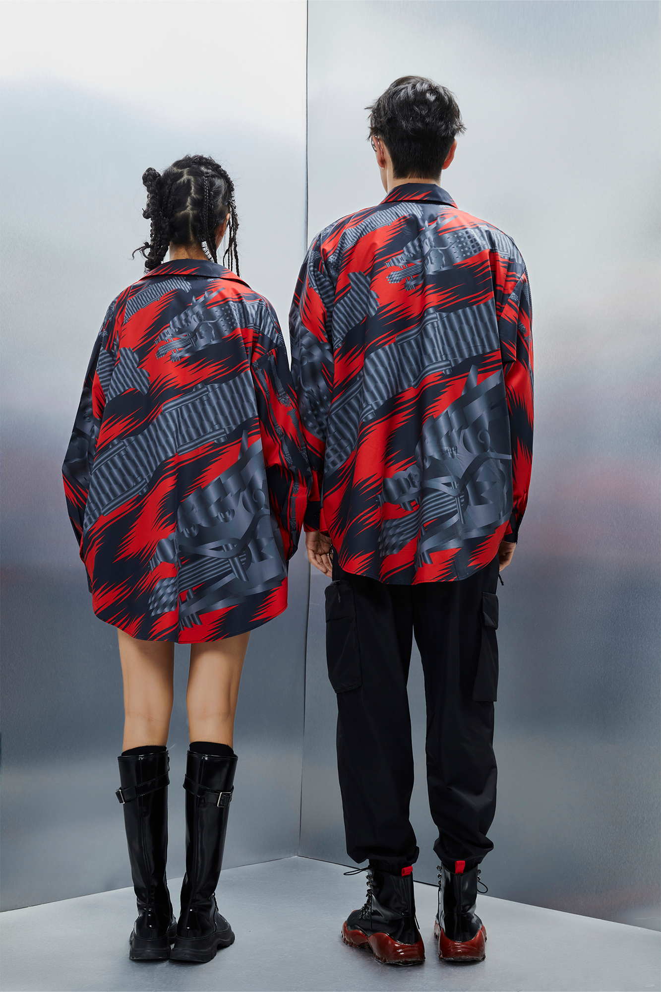 MASH UP ASIA Abstract Stripe Oversized Shirt, premium urban and streetwear designers apparel on PROJECTISR.com, MASH UP ASIA