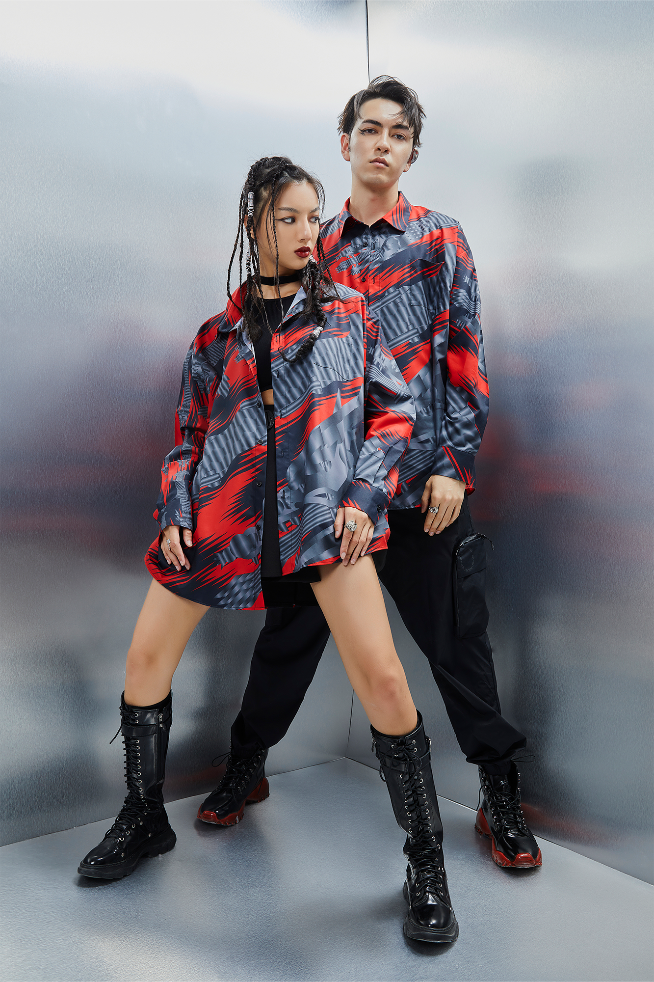 MASH UP ASIA Abstract Stripe Oversized Shirt, premium urban and streetwear designers apparel on PROJECTISR.com, MASH UP ASIA