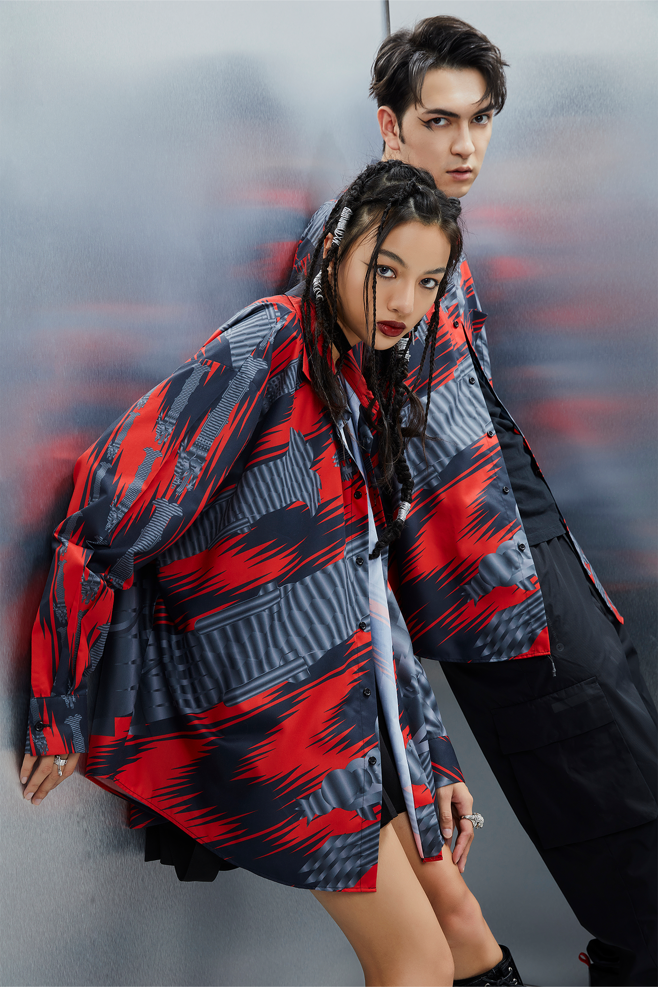 MASH UP ASIA Abstract Stripe Oversized Shirt, premium urban and streetwear designers apparel on PROJECTISR.com, MASH UP ASIA