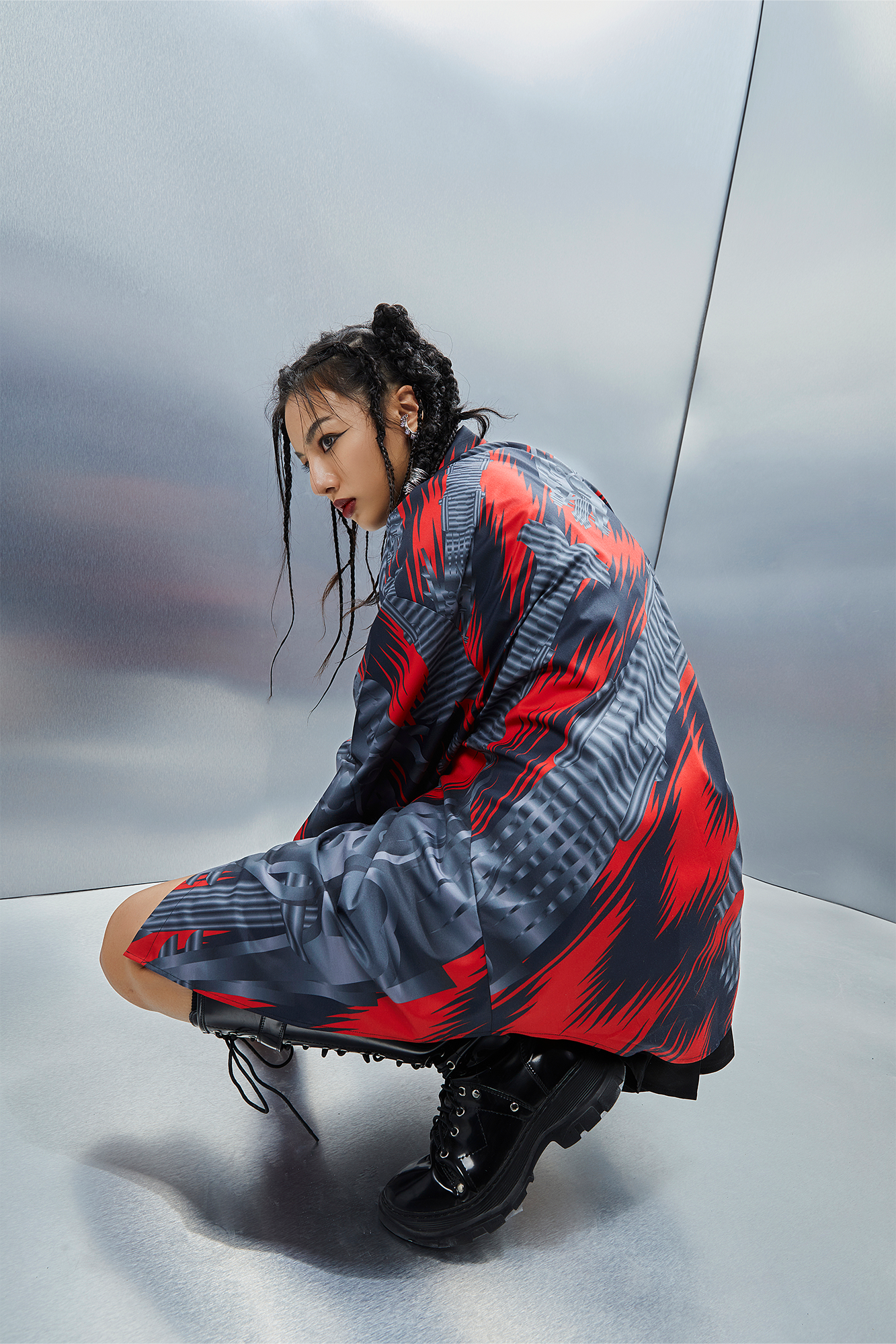 MASH UP ASIA Abstract Stripe Oversized Shirt, premium urban and streetwear designers apparel on PROJECTISR.com, MASH UP ASIA