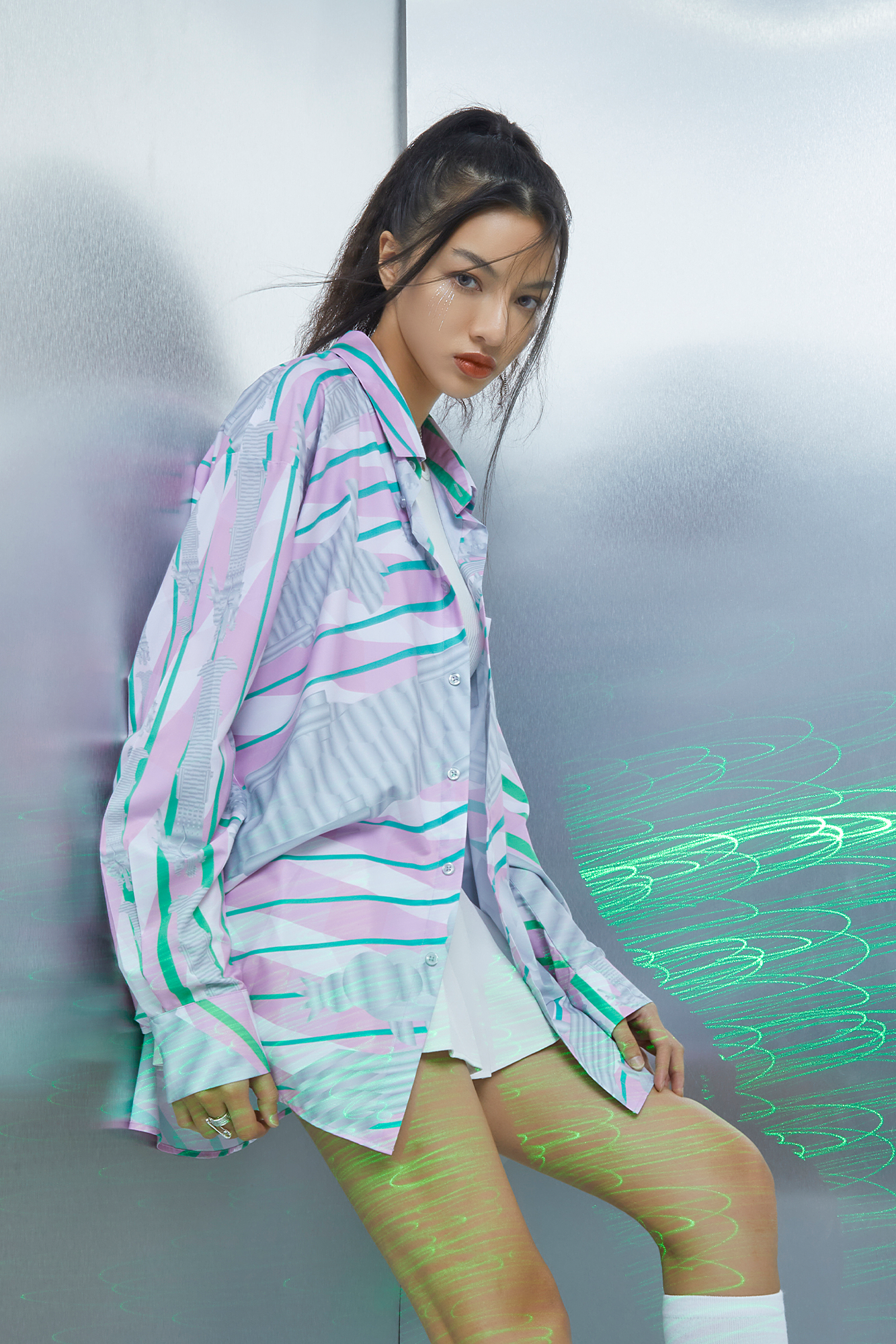 MASH UP ASIA Abstract Stripe Oversized Shirt, premium urban and streetwear designers apparel on PROJECTISR.com, MASH UP ASIA