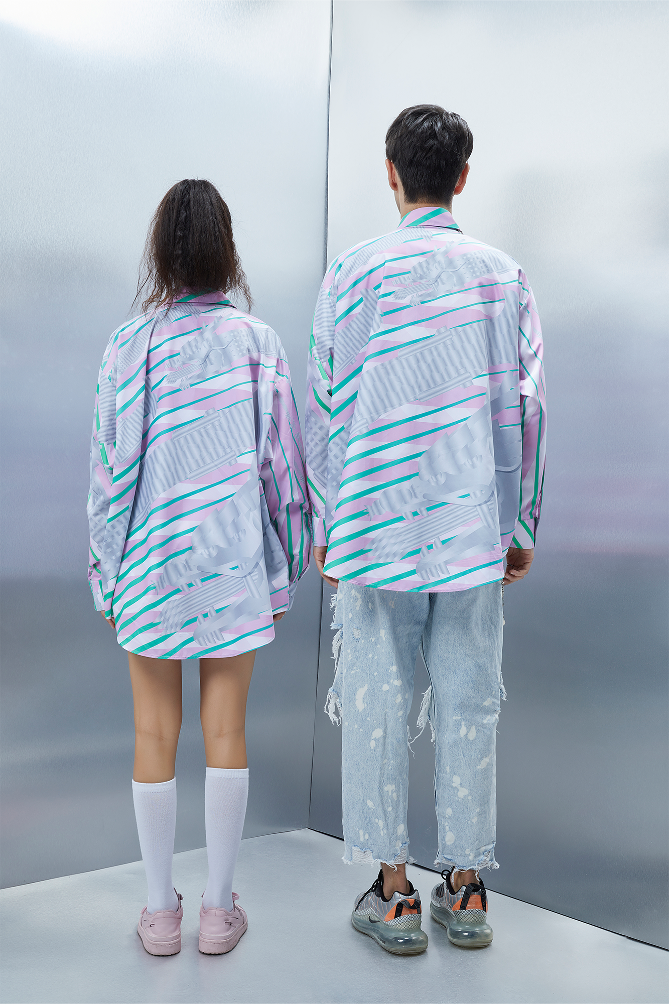 MASH UP ASIA Abstract Stripe Oversized Shirt, premium urban and streetwear designers apparel on PROJECTISR.com, MASH UP ASIA