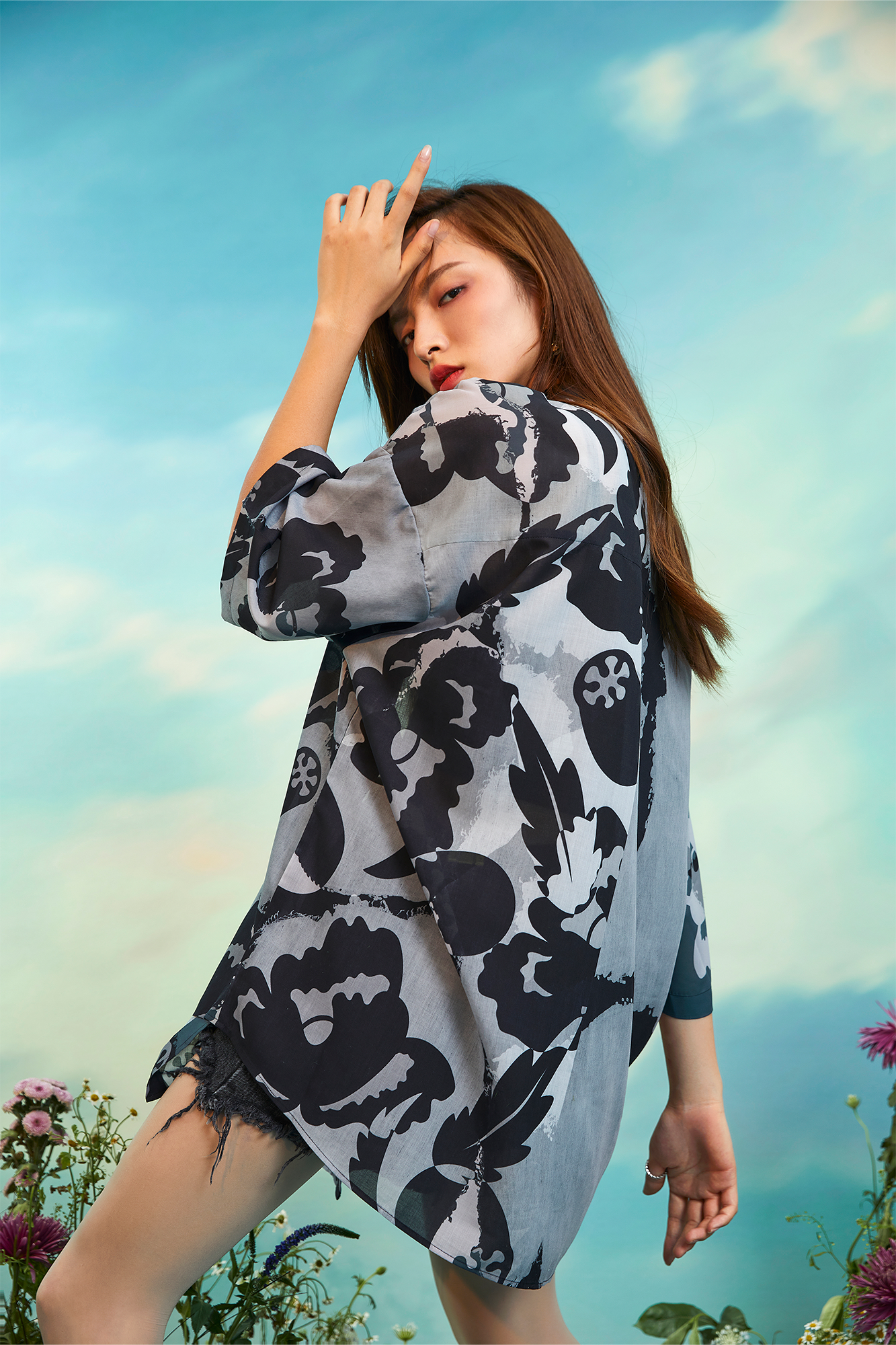 MASH UP ASIA Poppy Full-Print Half Shirt, premium urban and streetwear designers apparel on PROJECTISR.com, MASH UP ASIA