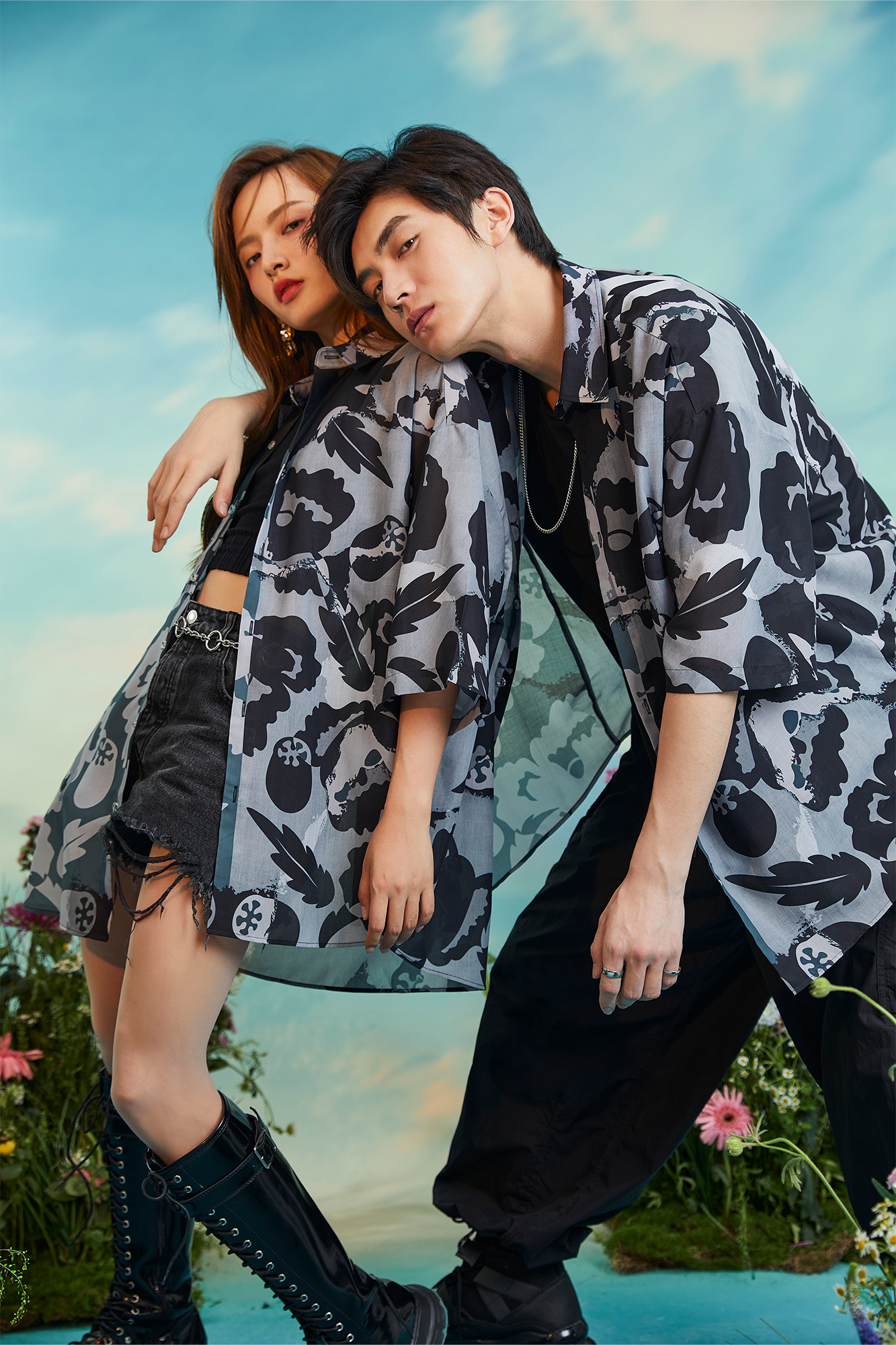 MASH UP ASIA Poppy Full-Print Half Shirt, premium urban and streetwear designers apparel on PROJECTISR.com, MASH UP ASIA