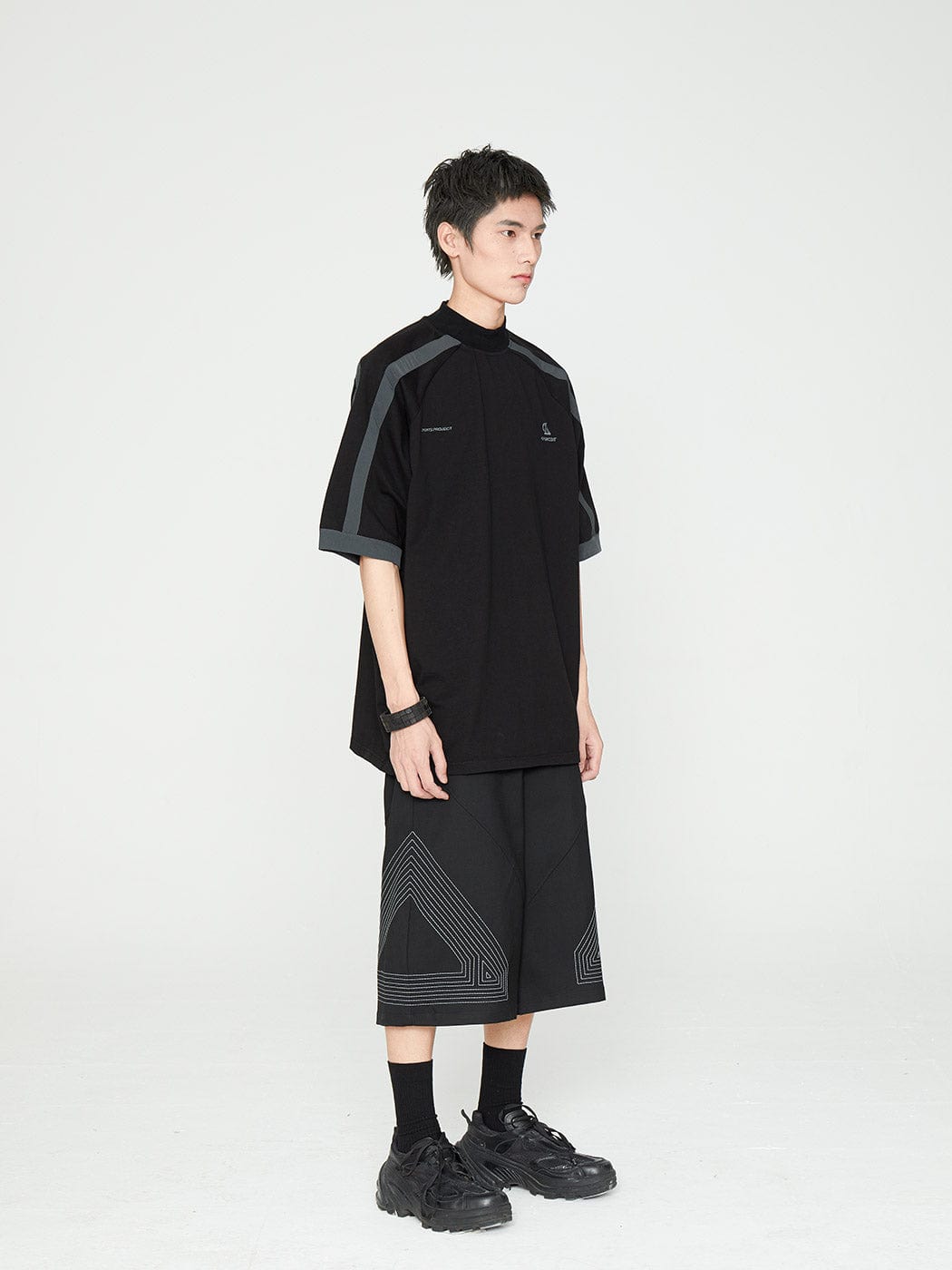 49PERCENT Embroidered Triangle Oversized Shorts, premium urban and streetwear designers apparel on PROJECTISR.com, 49PERCENT