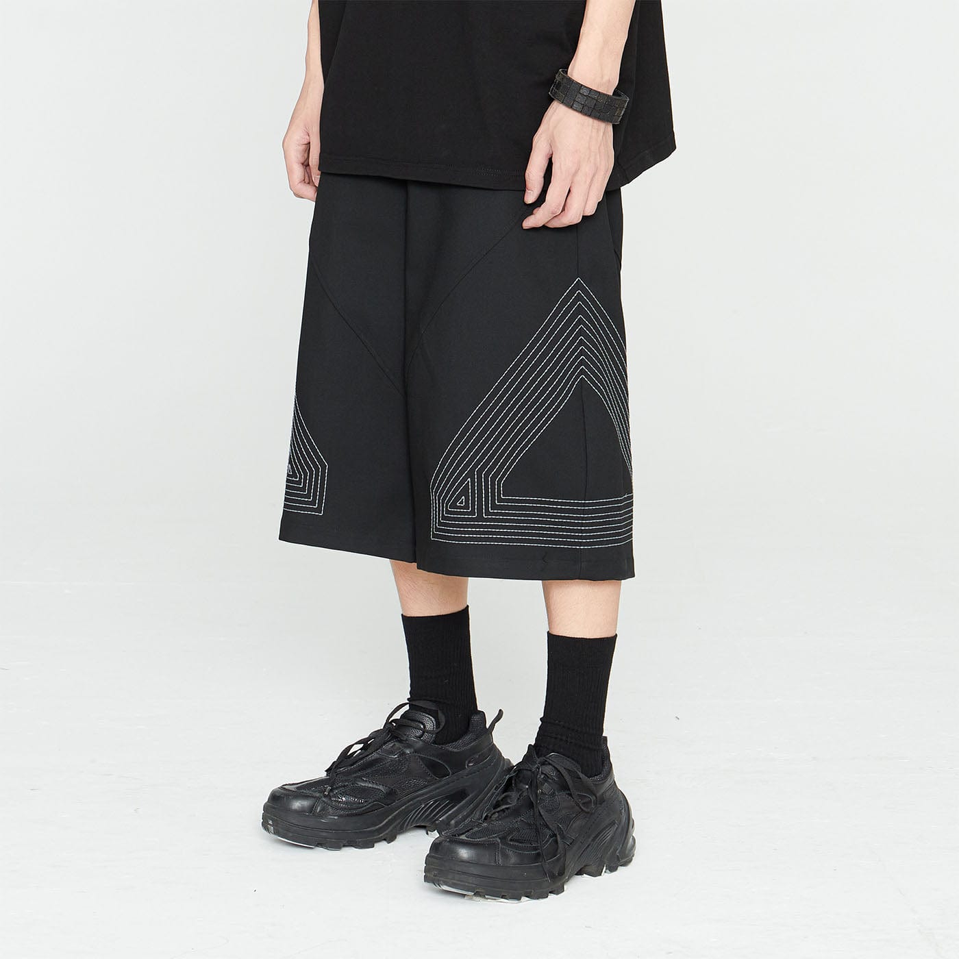 49PERCENT Embroidered Triangle Oversized Shorts, premium urban and streetwear designers apparel on PROJECTISR.com, 49PERCENT