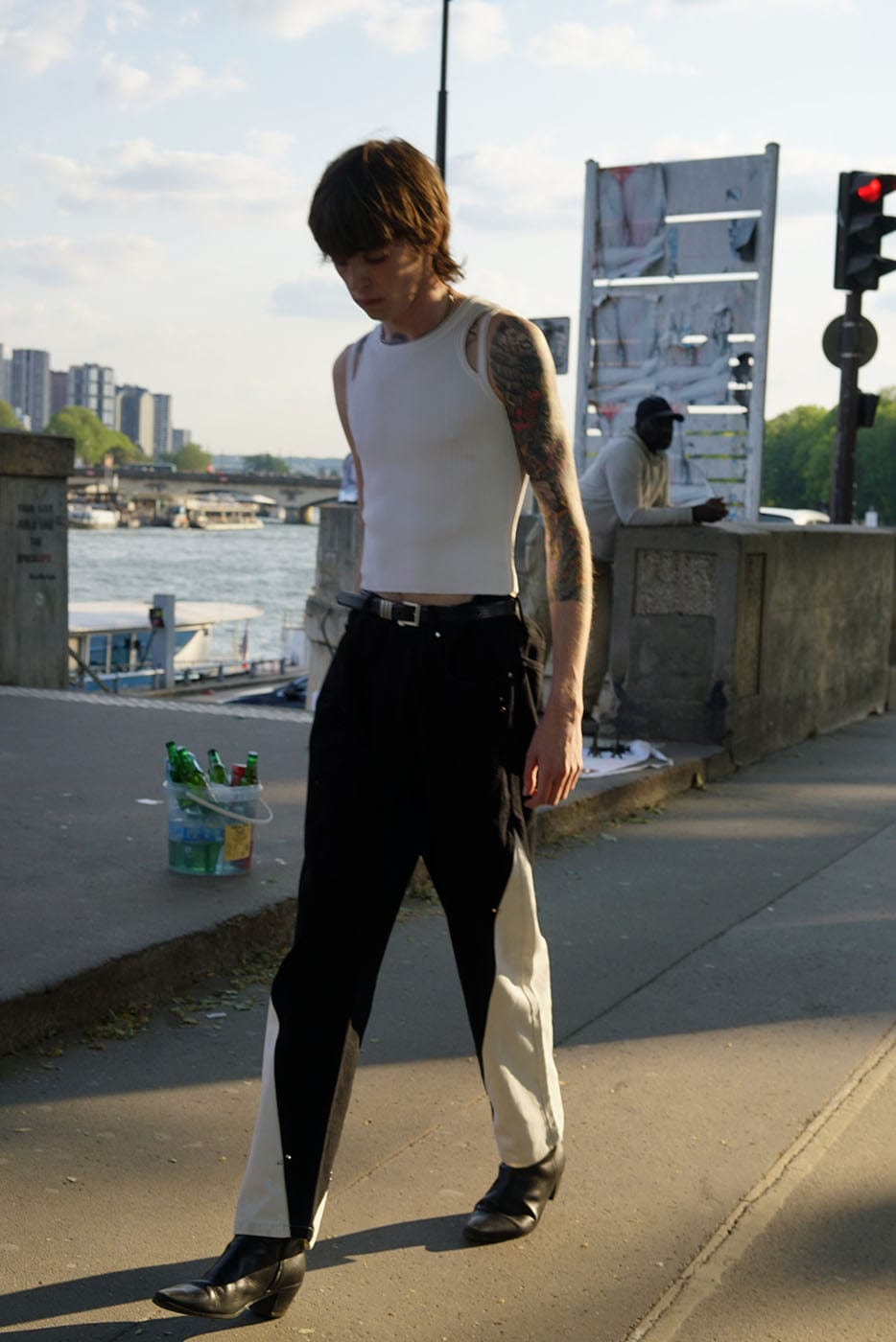 SOURPLUM Spliced Studded Straight Jeans, premium urban and streetwear designers apparel on PROJECTISR.com, SOURPLUM
