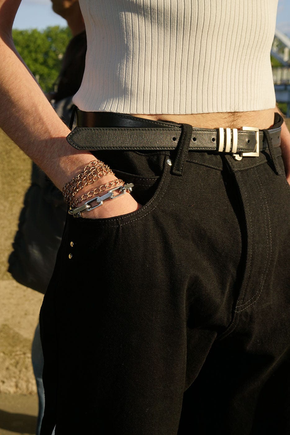 SOURPLUM Spliced Studded Straight Jeans, premium urban and streetwear designers apparel on PROJECTISR.com, SOURPLUM