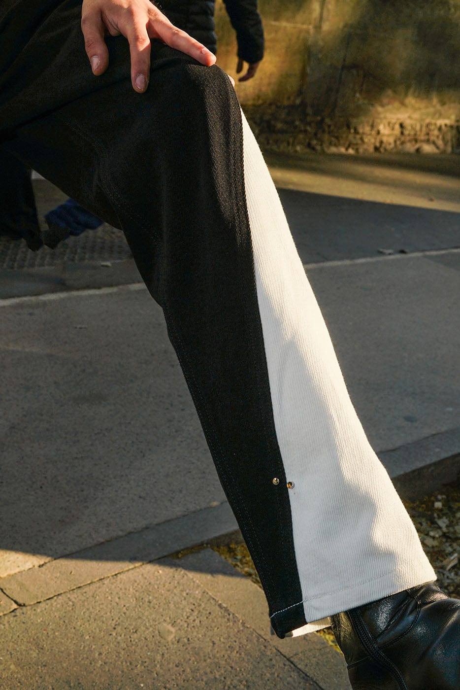 SOURPLUM Spliced Studded Straight Jeans, premium urban and streetwear designers apparel on PROJECTISR.com, SOURPLUM