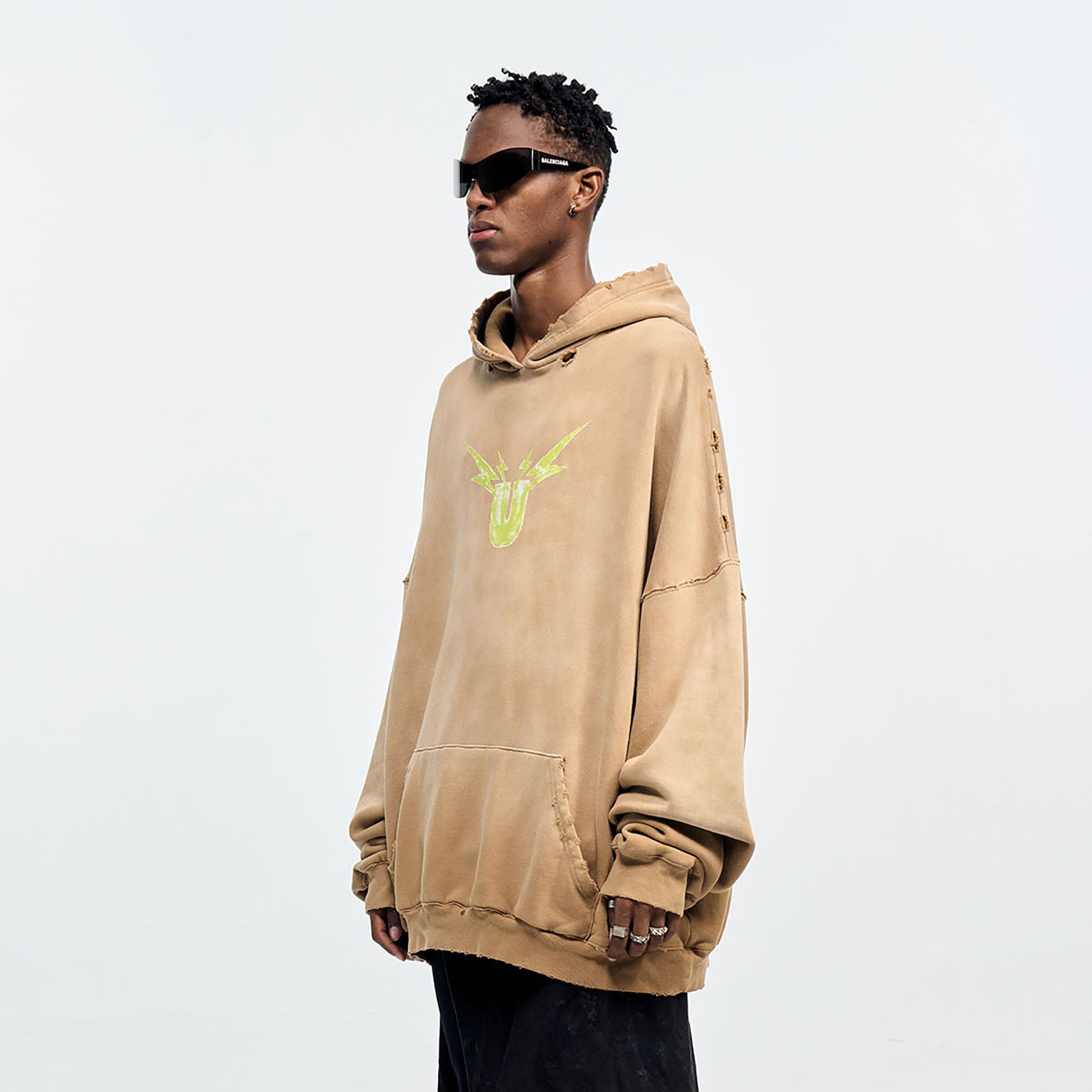 ULIPERY Distressed Gradient Oversized Hoodie Brown