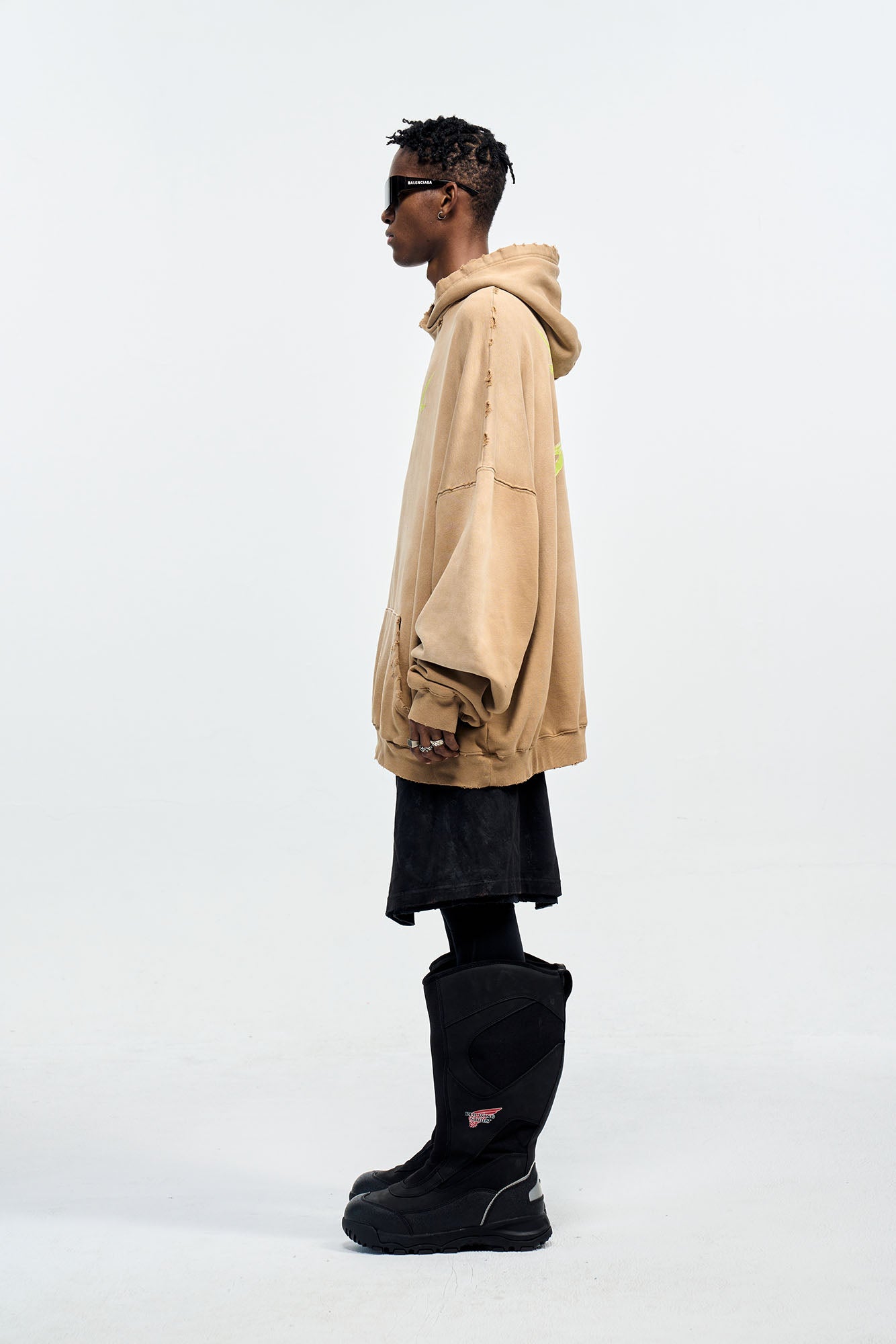 ULIPERY Distressed Gradient Oversized Hoodie Brown
