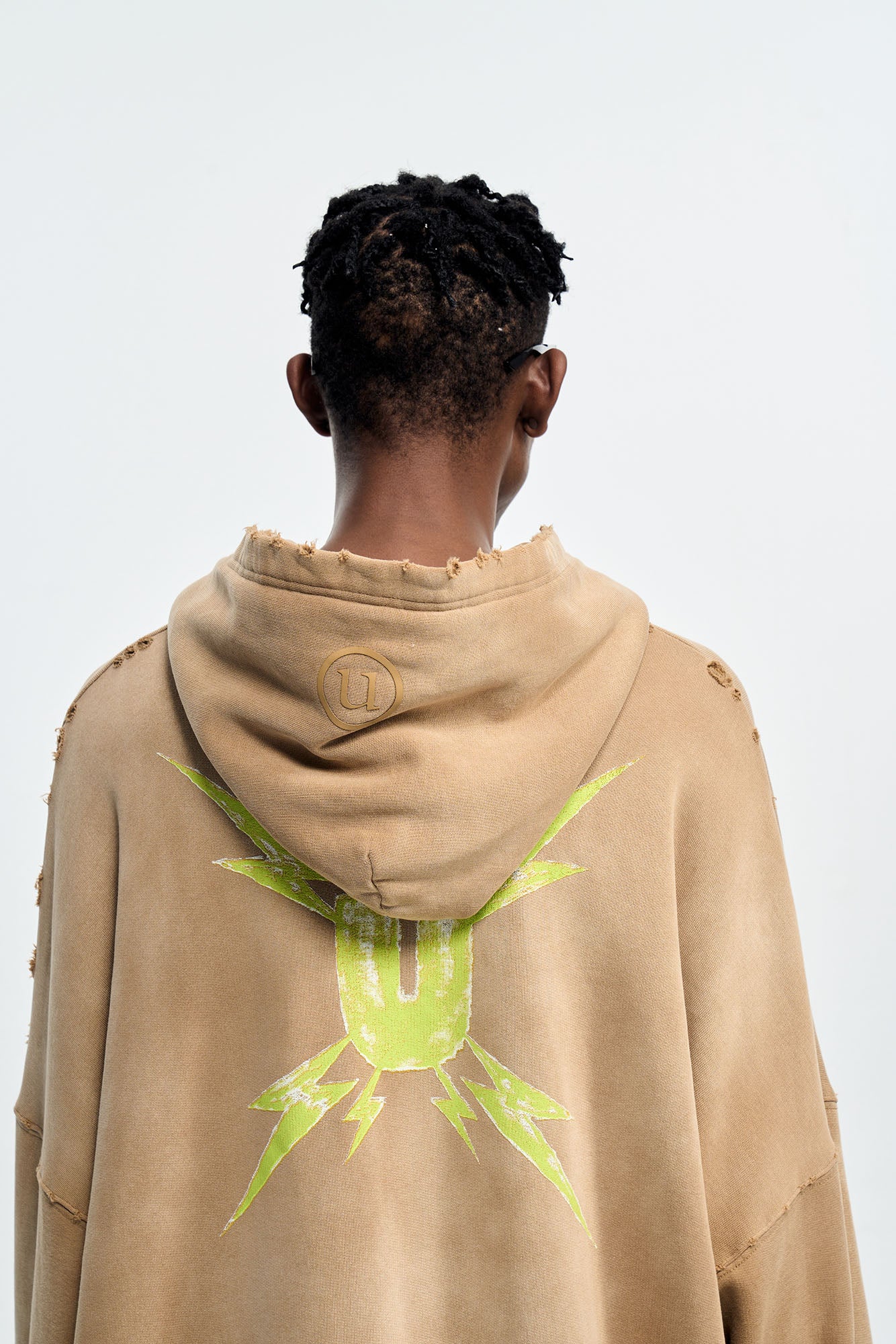 ULIPERY Distressed Gradient Oversized Hoodie Brown
