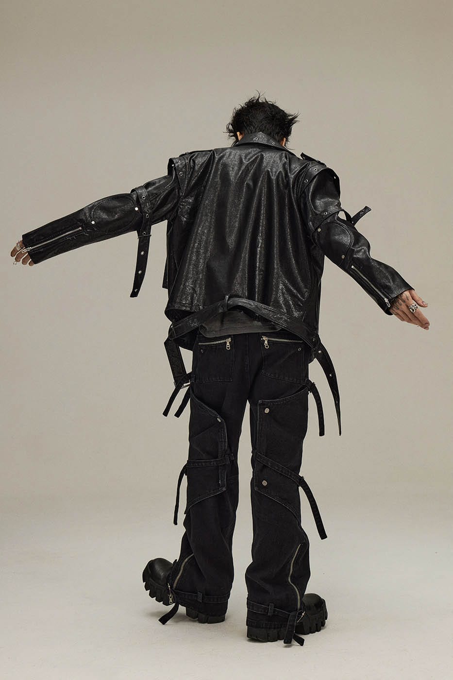 FLYERRER Spliced Faux-Layered Strap Zipper Pants, premium urban and streetwear designers apparel on PROJECTISR.com, FLYERRER