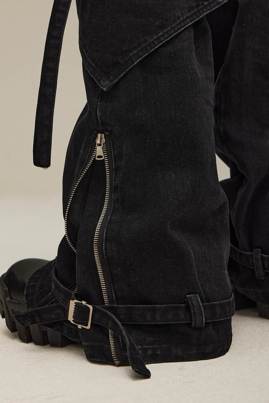 FLYERRER Spliced Faux-Layered Strap Zipper Pants, premium urban and streetwear designers apparel on PROJECTISR.com, FLYERRER