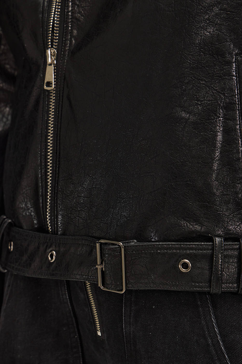 FLYERRER Asymmetrical Hoop-Hole Faux Leather Jacket, premium urban and streetwear designers apparel on PROJECTISR.com, FLYERRER