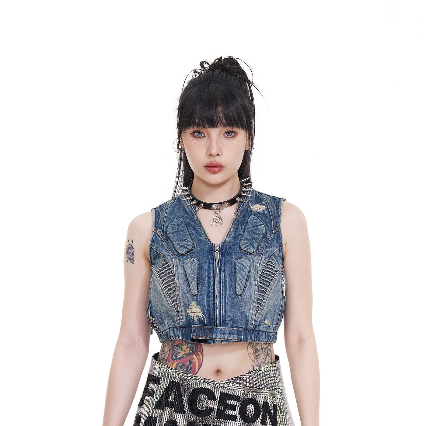 FACEONLAB Deconstructed Ripped Biker's Vest, premium urban and streetwear designers apparel on PROJECTISR.com, FACEONLAB