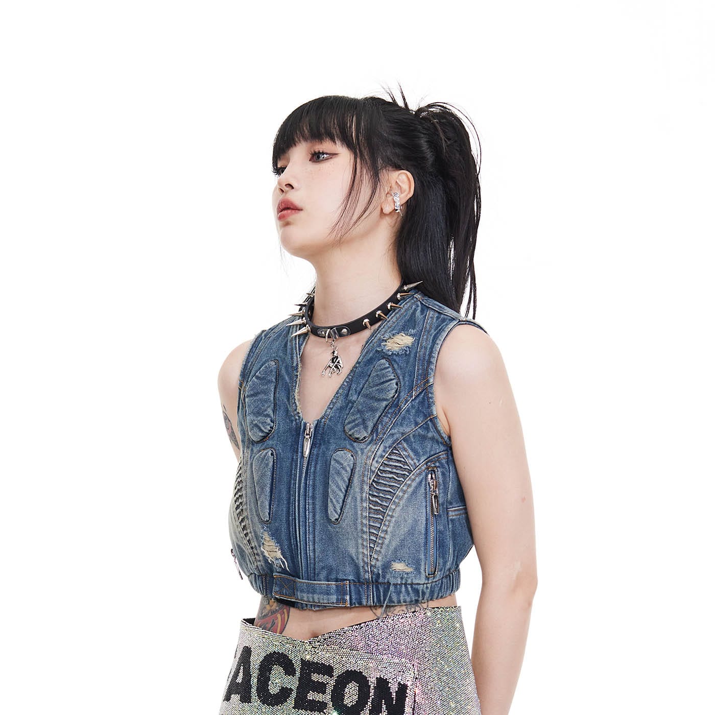 FACEONLAB Deconstructed Ripped Biker's Vest, premium urban and streetwear designers apparel on PROJECTISR.com, FACEONLAB