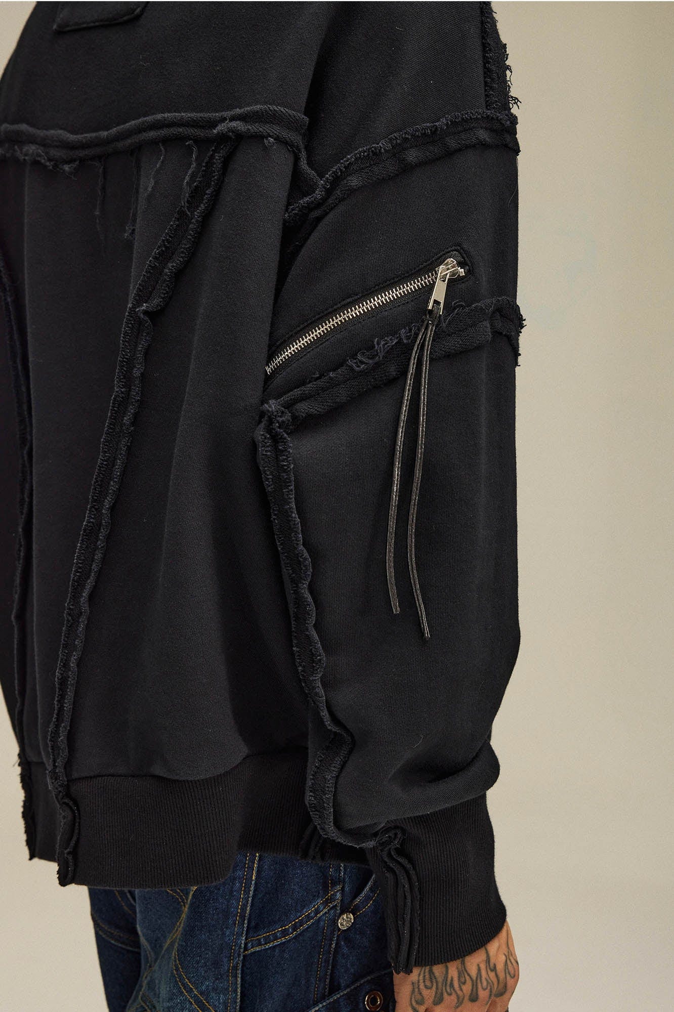 FLYERRER Asymmetrical Zip-up Frayed Hoodie, premium urban and streetwear designers apparel on PROJECTISR.com, FLYERRER